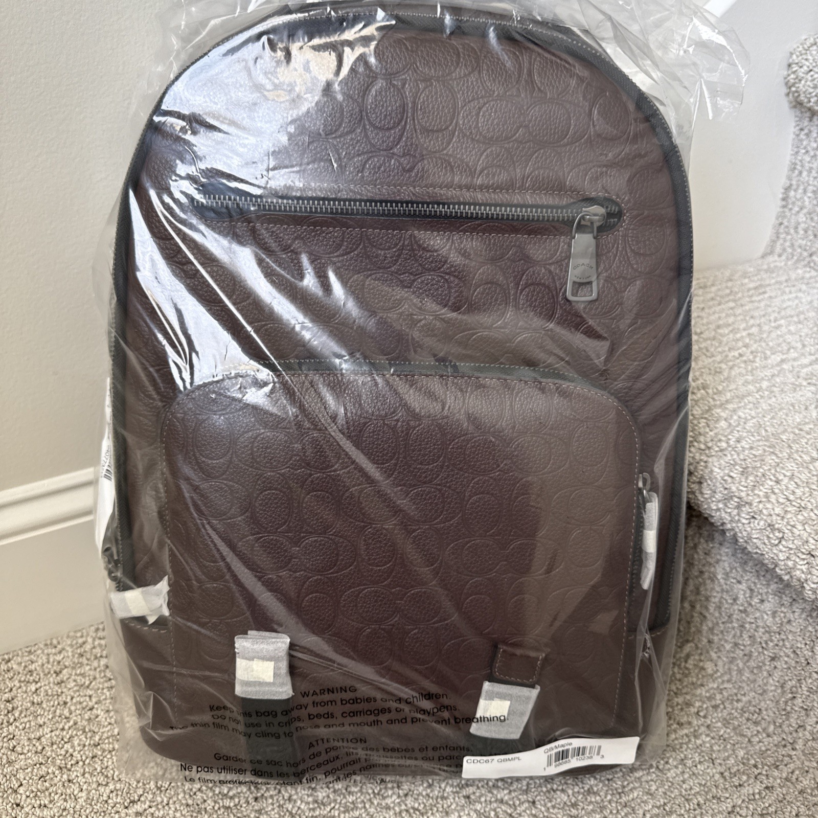 NWT COACH Men’s Ethan Backpack Signature Leather Gunmetal/Maple Brown CDC67
