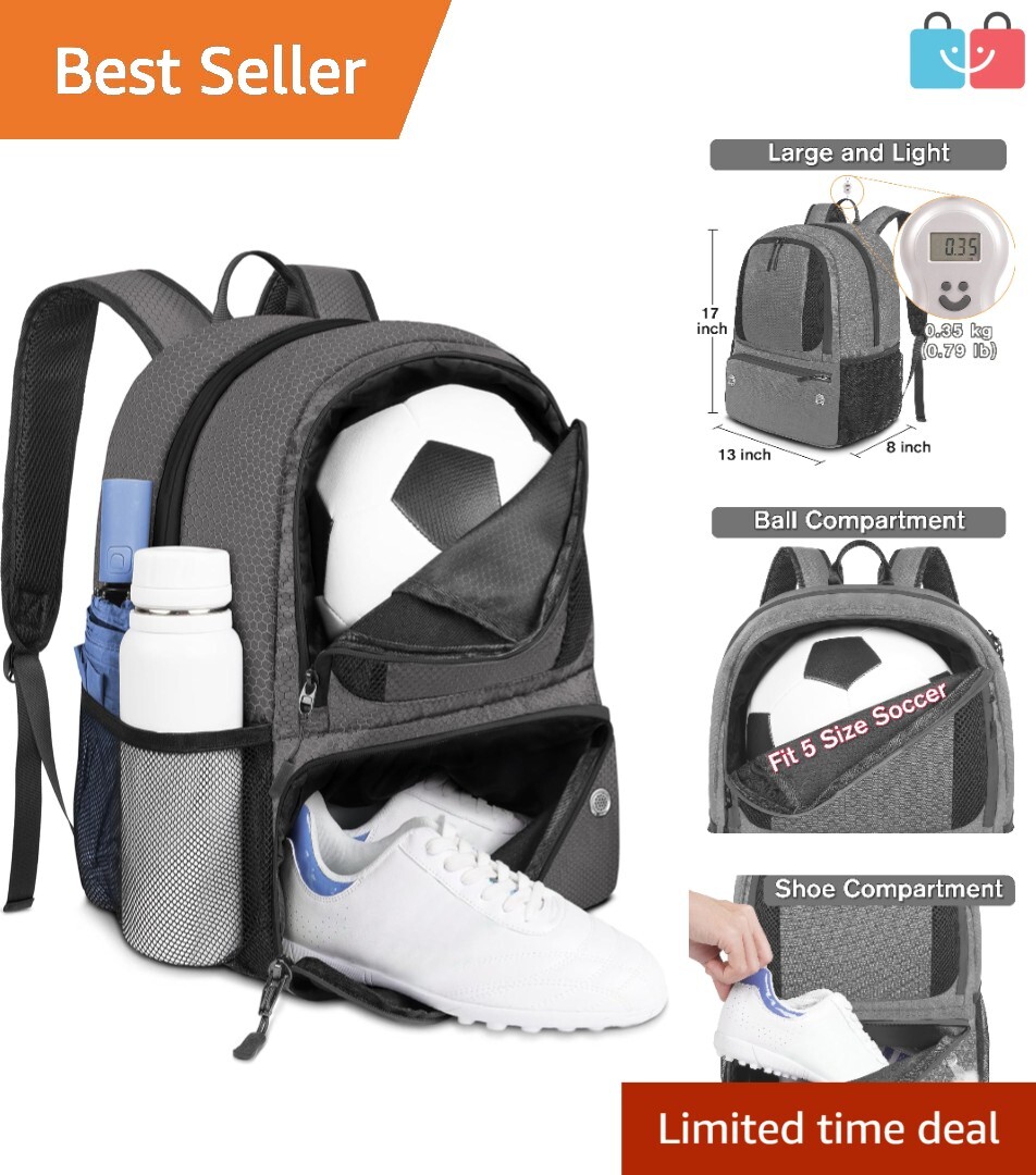 Water-Resistant Soccer & Multi-Sport Backpack – Fits Basketball, Football & More