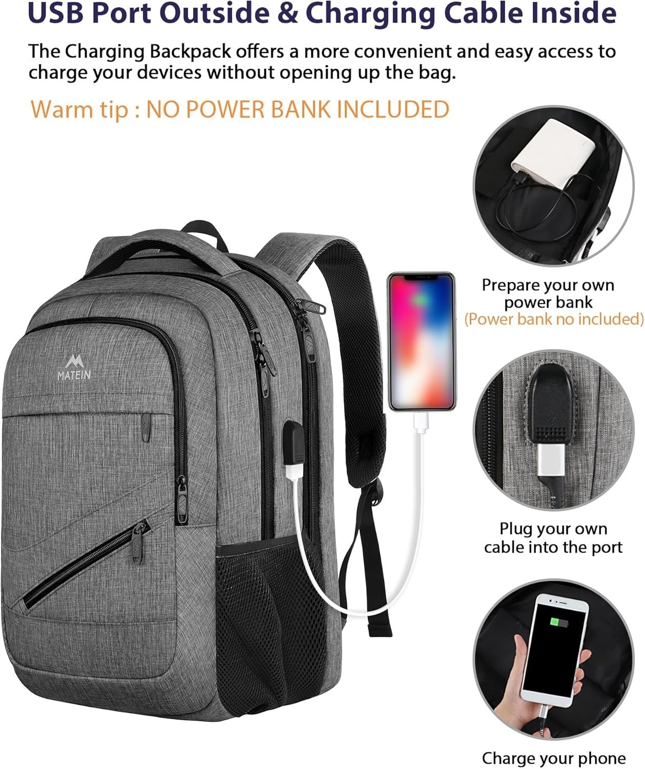 MATEIN 17″ Laptop Backpack TSA Approved Travel Work College Bag USB Port – NEW