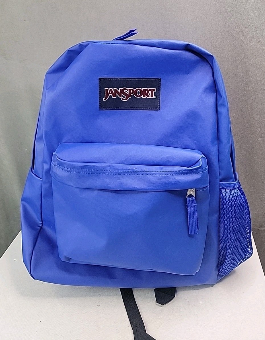 RARE JanSport Coated Royal Blue Backpack Hyperbreak Bag Water Bottle Holder