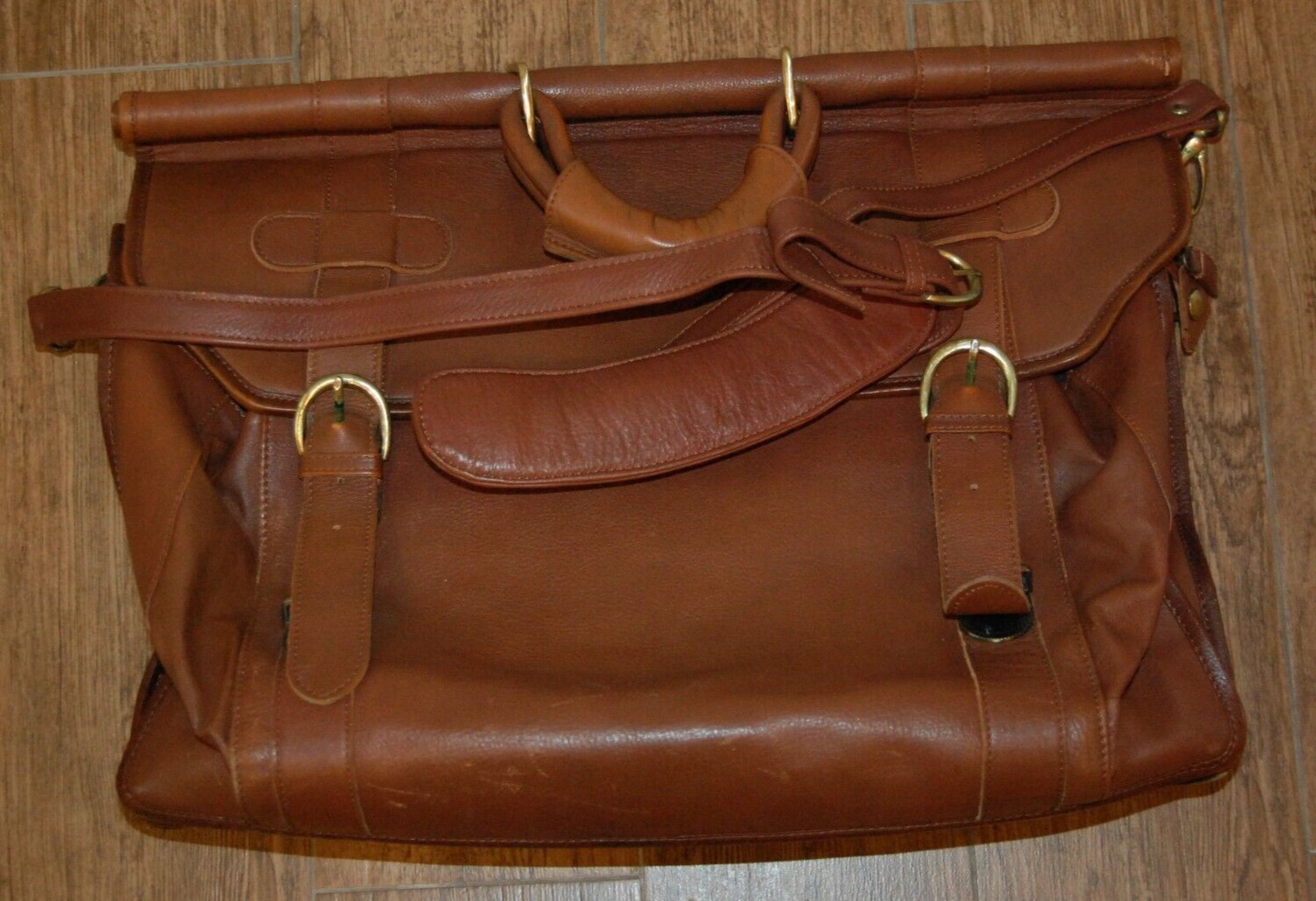 Travel Briefcase Genuine Leather made in India Shoulder Strap Camel Beige Large