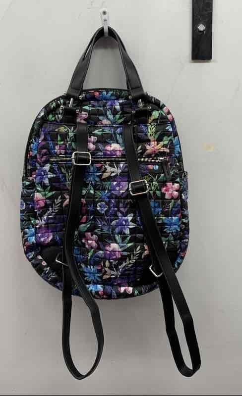 Max Studio Black Floral Quilted Backpack Bag Silver Tone Hardware