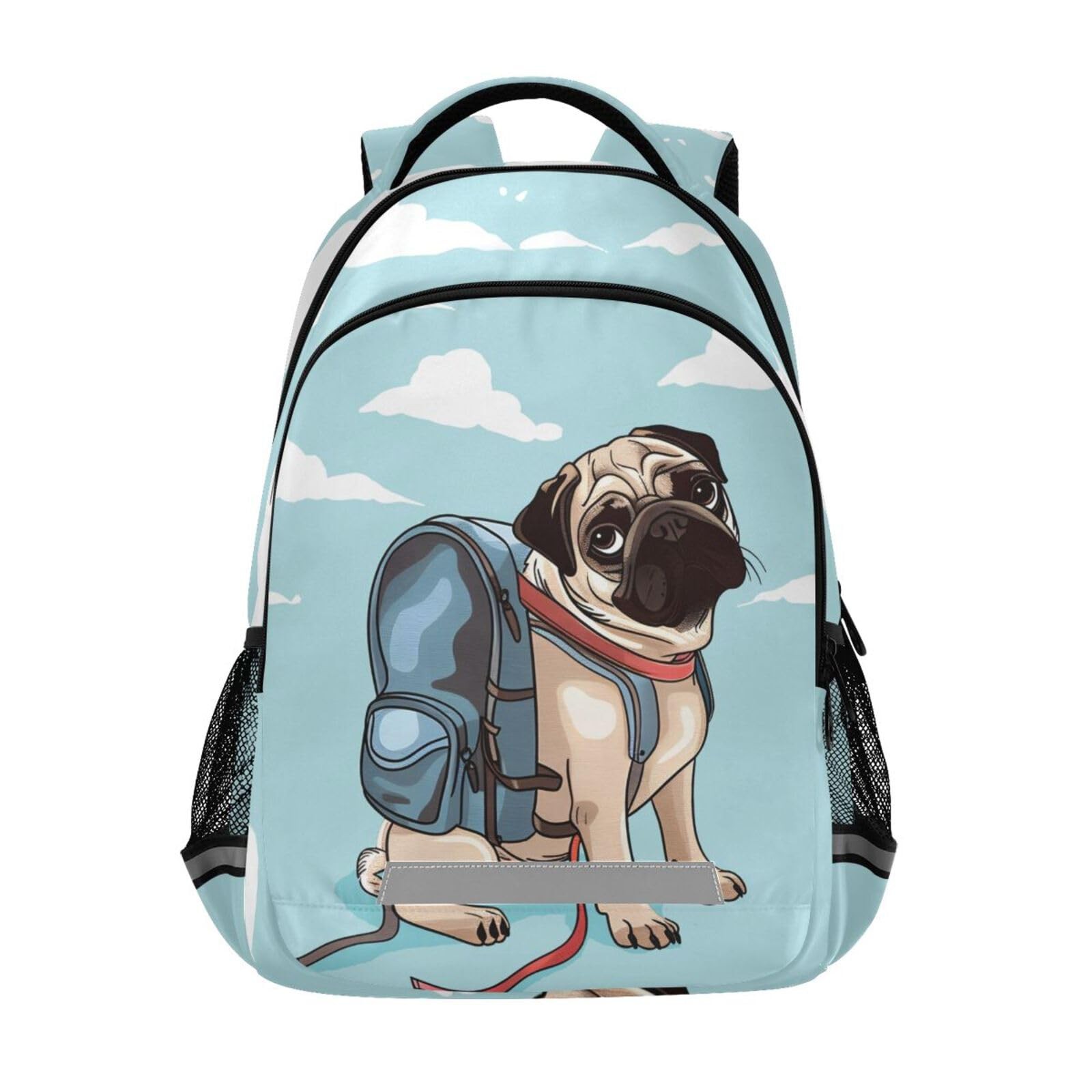 Cute Cartoon Pug Dog Print Blue Backpack Purse for Women Men Personalized Lap…