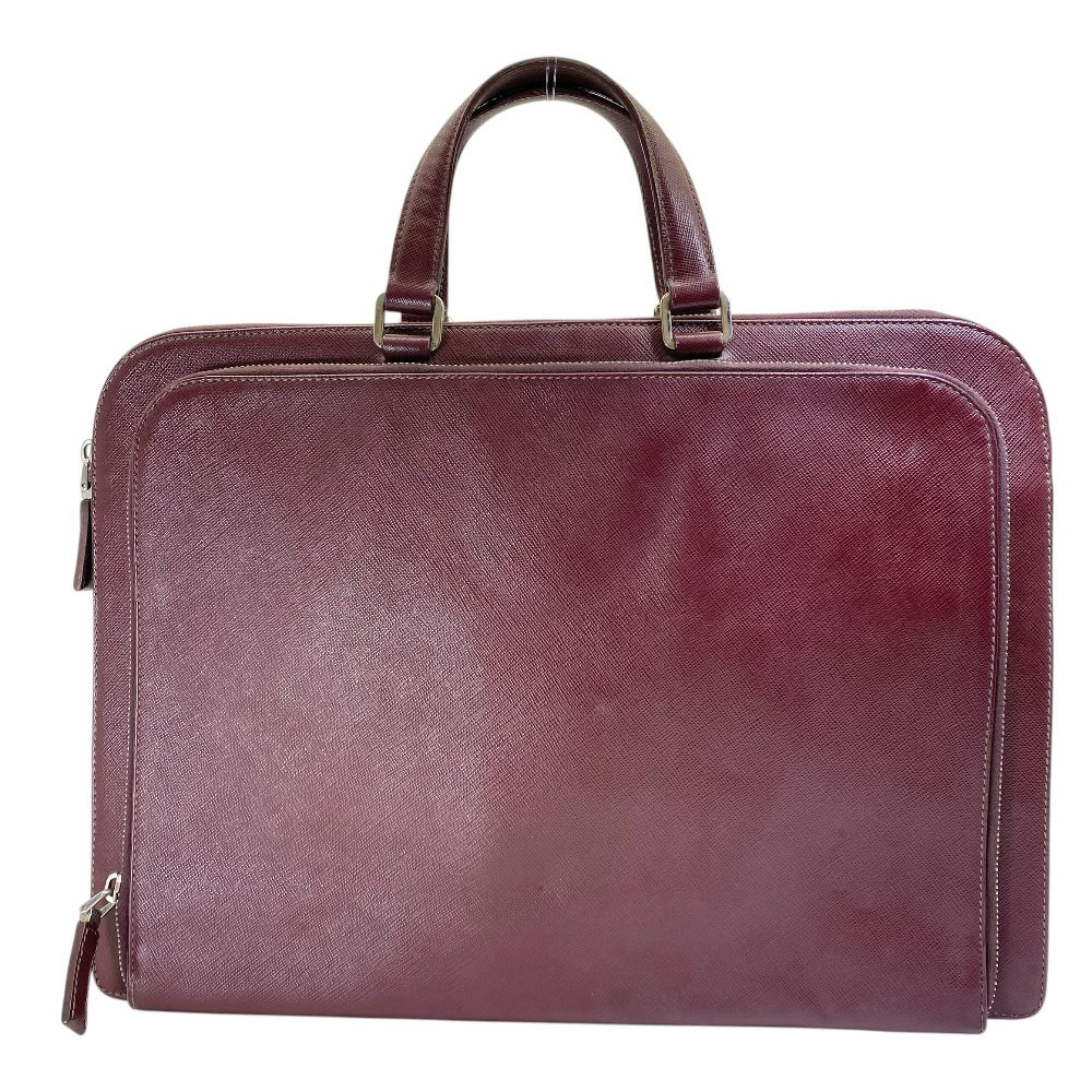PRADA Business Bag Briefcase Handbag Triangle Logo Saffiano Leather Bordeaux
