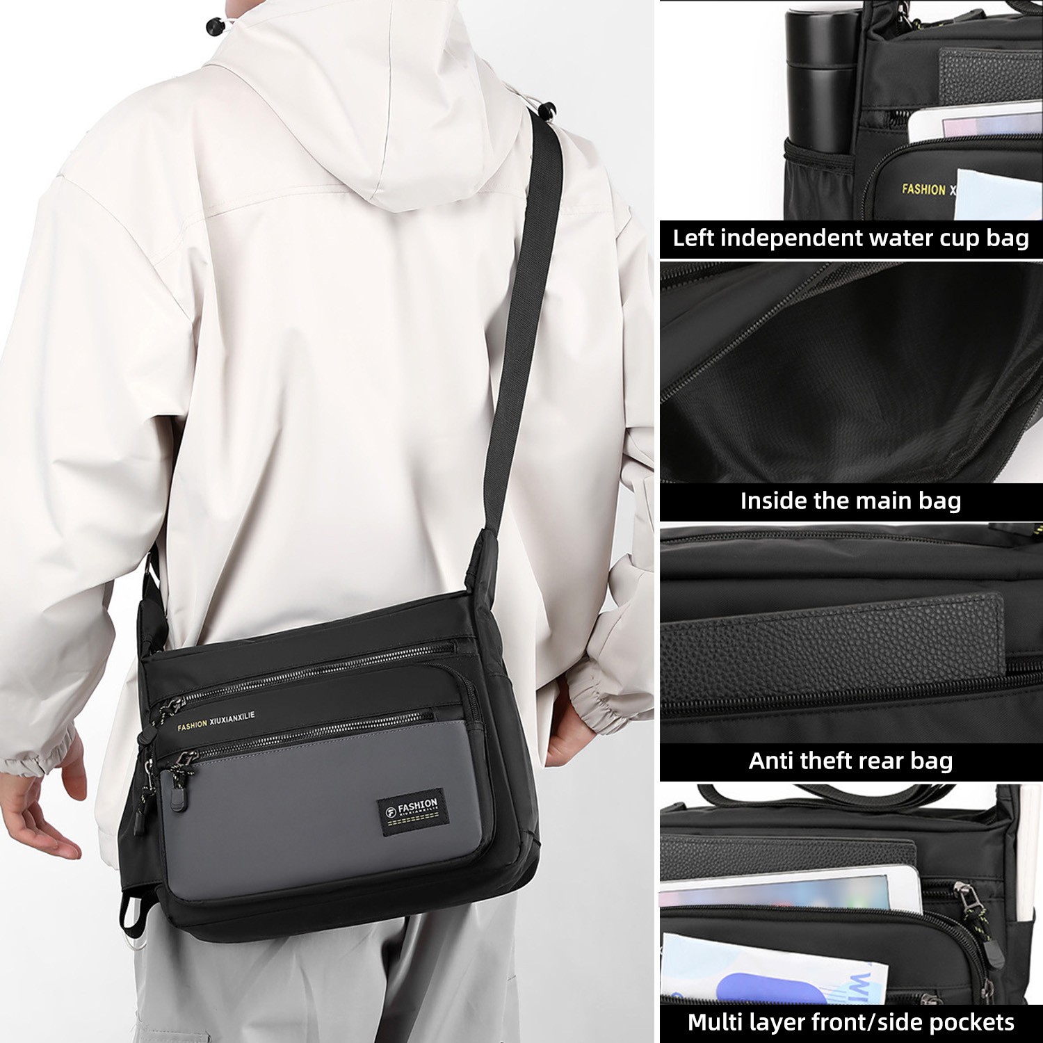 Men Shoulder Bag Waterproof Adjustable Straps Sling Bag – father’s day gift