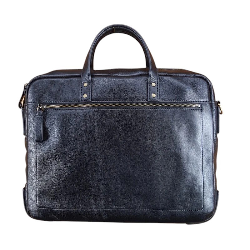 Fossil Men’s Haskell Black Leather Briefcase 16.5″ X 4″ X 12.5″