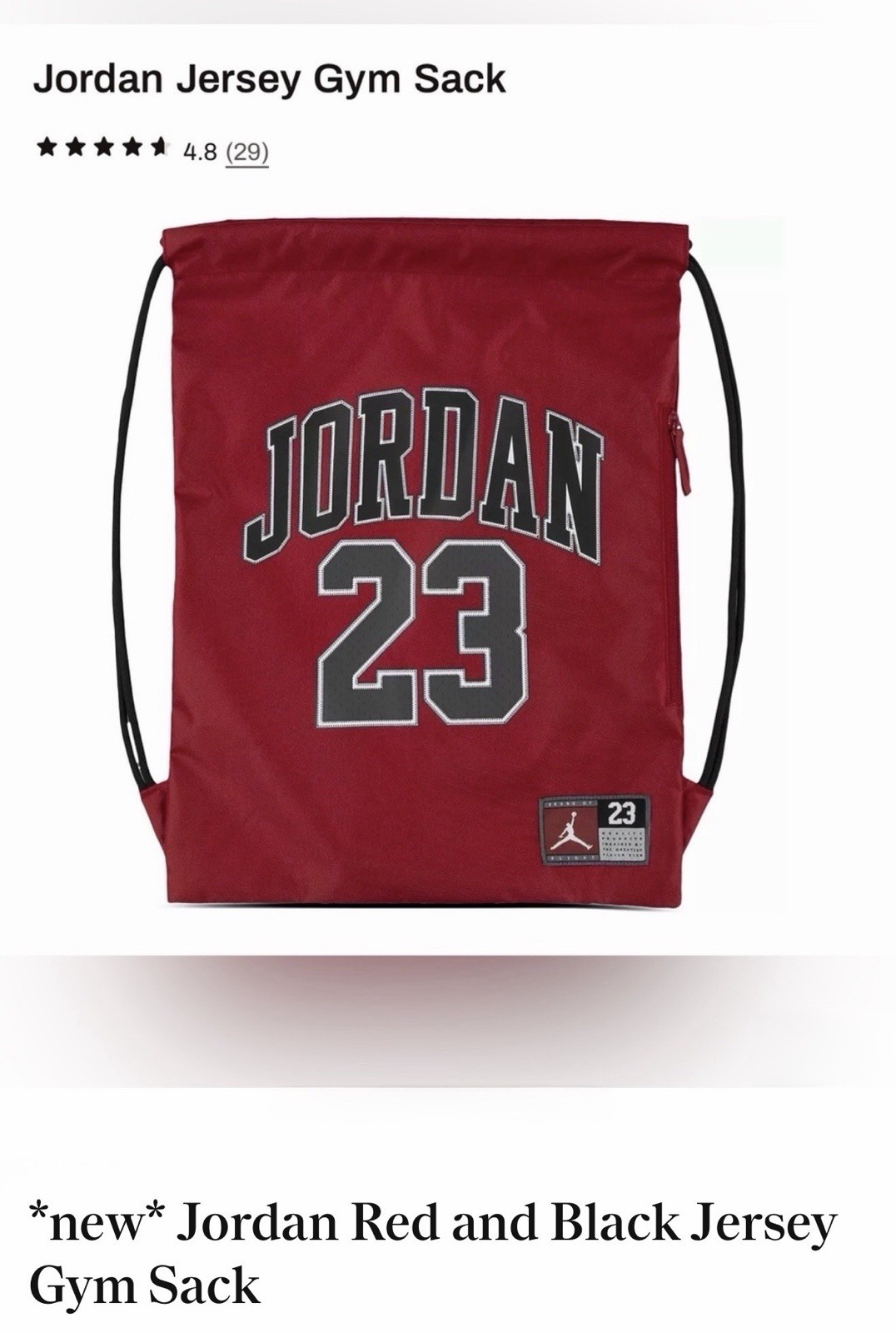 *New* Jordan Red and Black Jersey Gym Sack Drawstring Bag