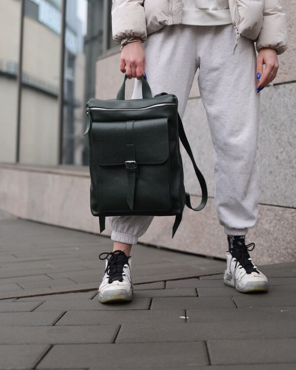 Black Leather Office Backpack Bossy Unisex Laptop Study Workbag Classic