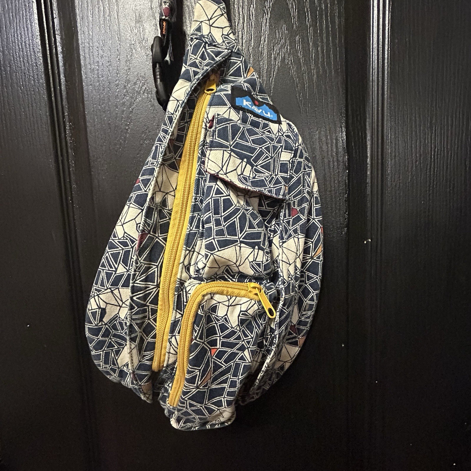 Polar Mosaic KAVU Mini Rope Bag 3 Outer Zippers Lots Storage Cotton Canvas EUC