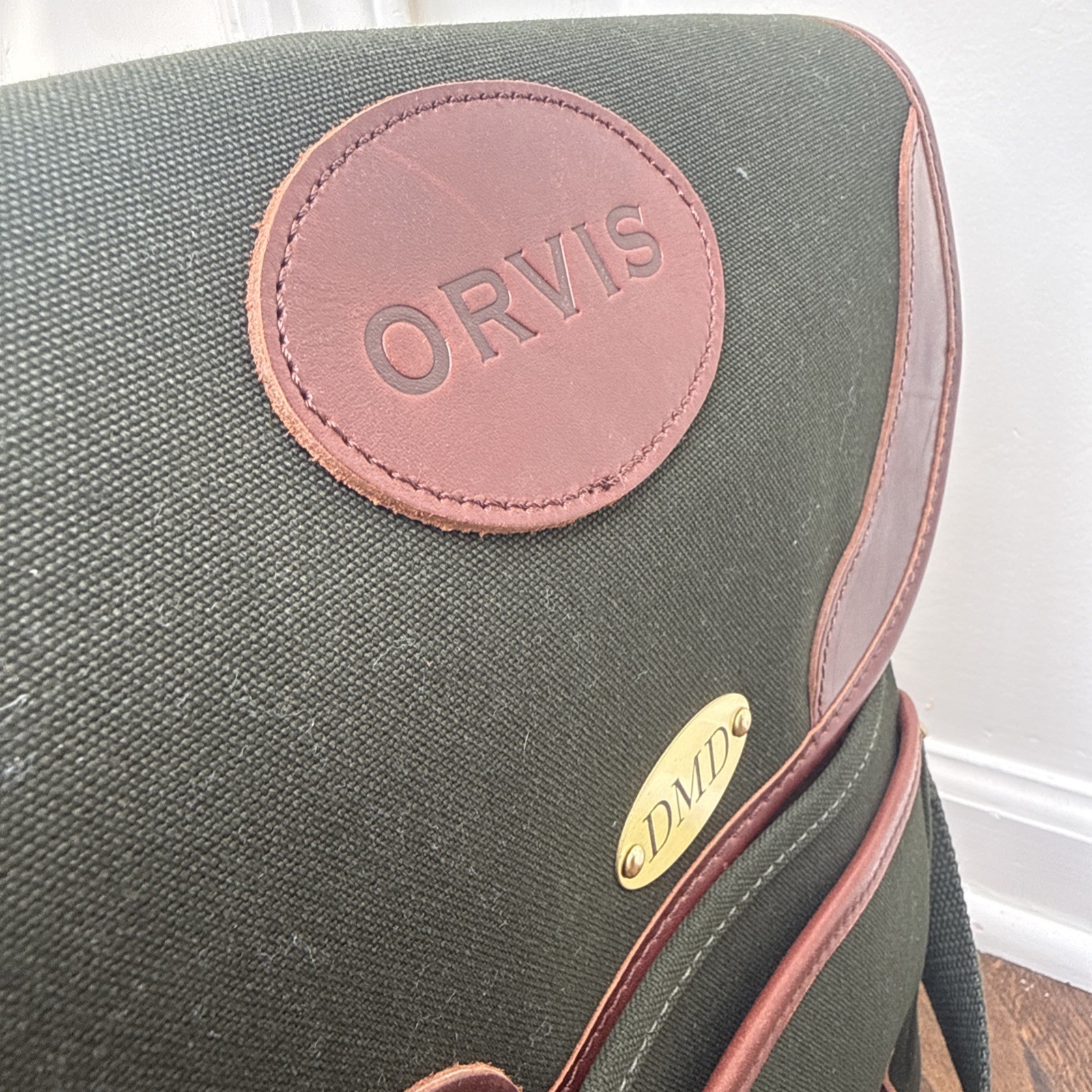 Orvis Leather Canvas Green Briefcase Messenger Shoulder Bag Satchel
