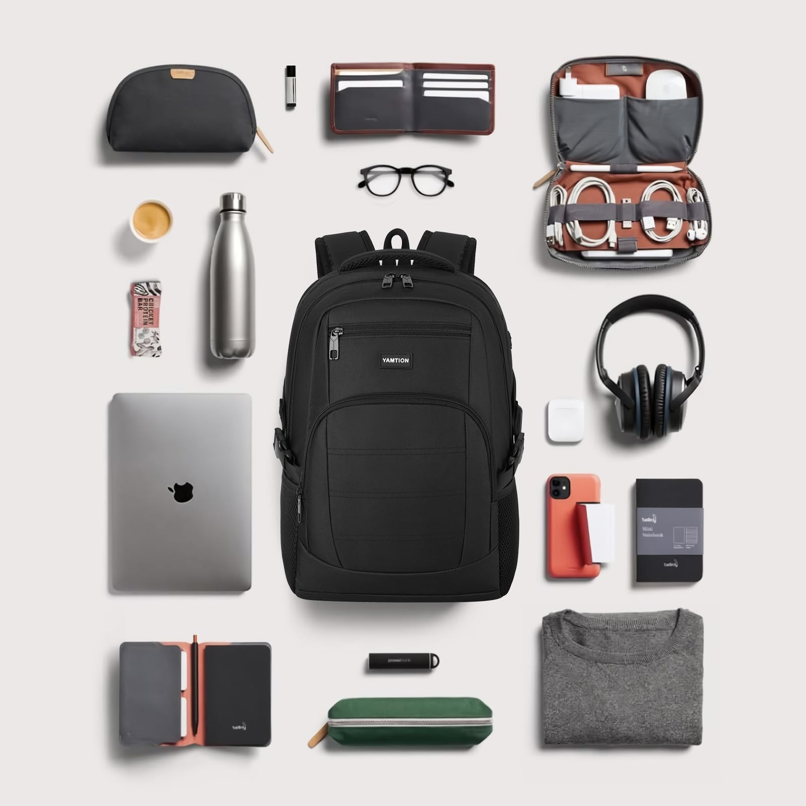 Lightweight Black Laptop Backpack for Men & Women, School Bookbag Fits 15.6″ Not