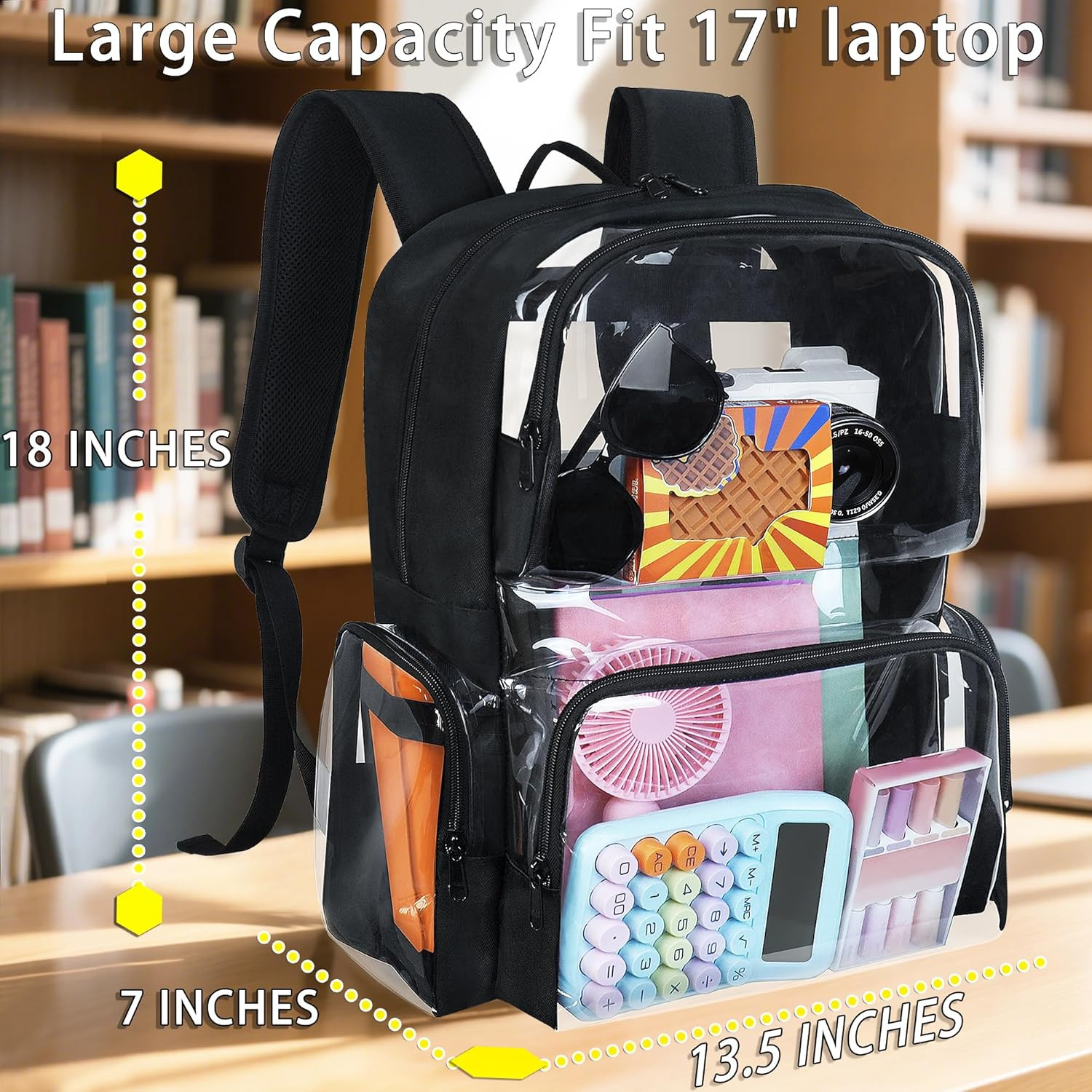 Clear Backpack Heavy Duty,18” Large Clear Backpack with Multiple Pockets,See th