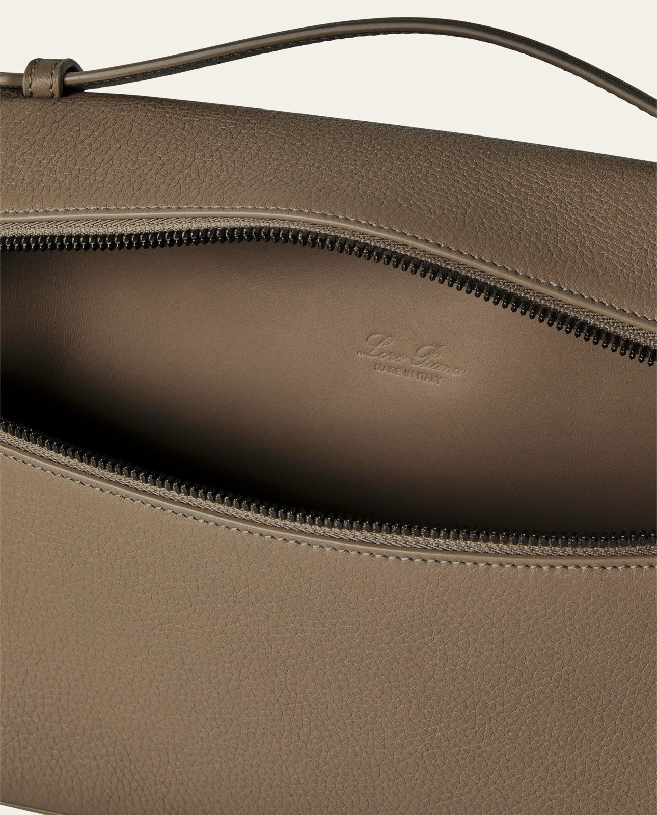 LORO PIANA ‘Extra Pouch L29’ Grained Calfskin Leather Bag Warm Mastic Onyx $2250