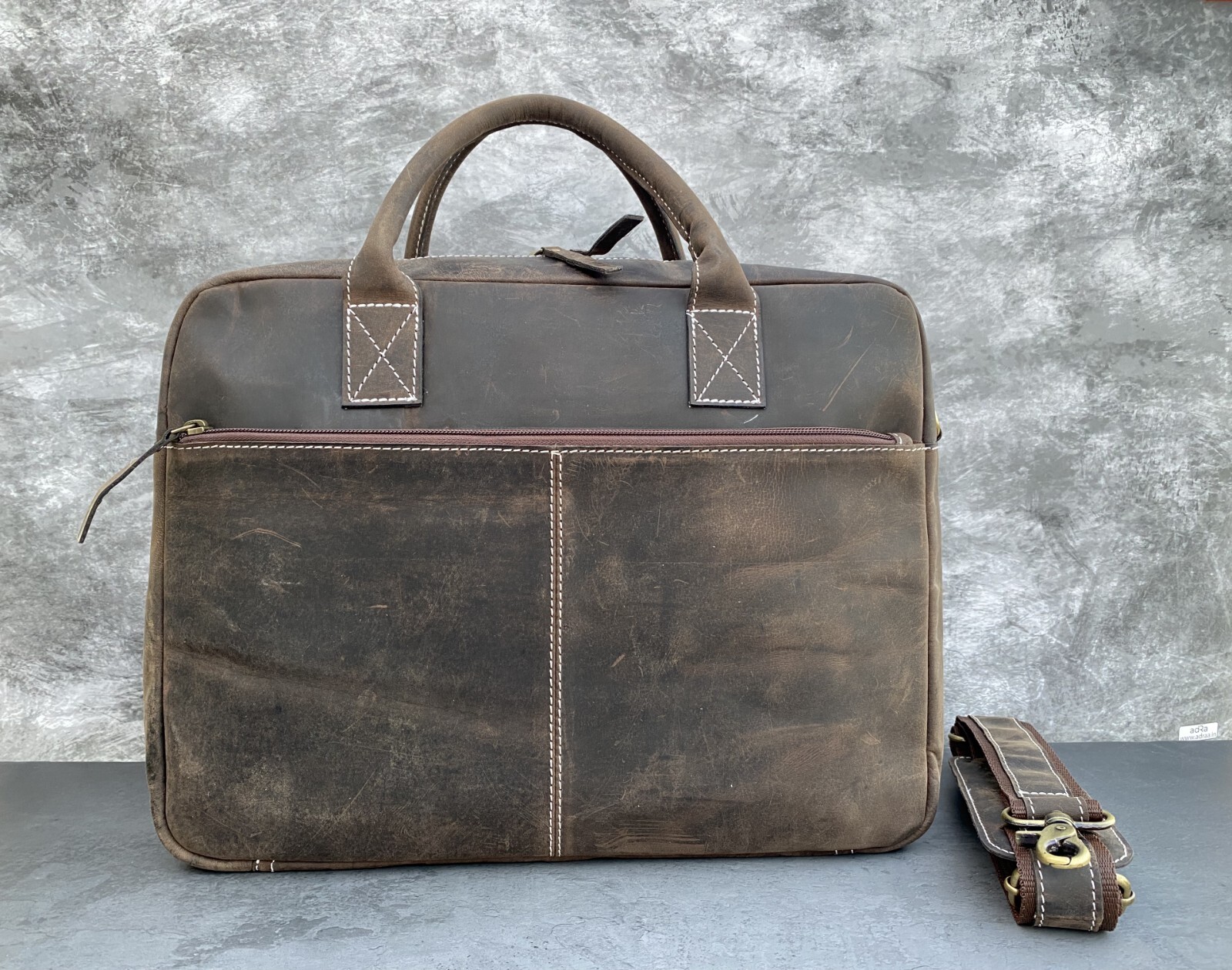 15 In Buffalo Leather Briefcase Messenger Bag Office Laptop Satchel Shoulder Bag