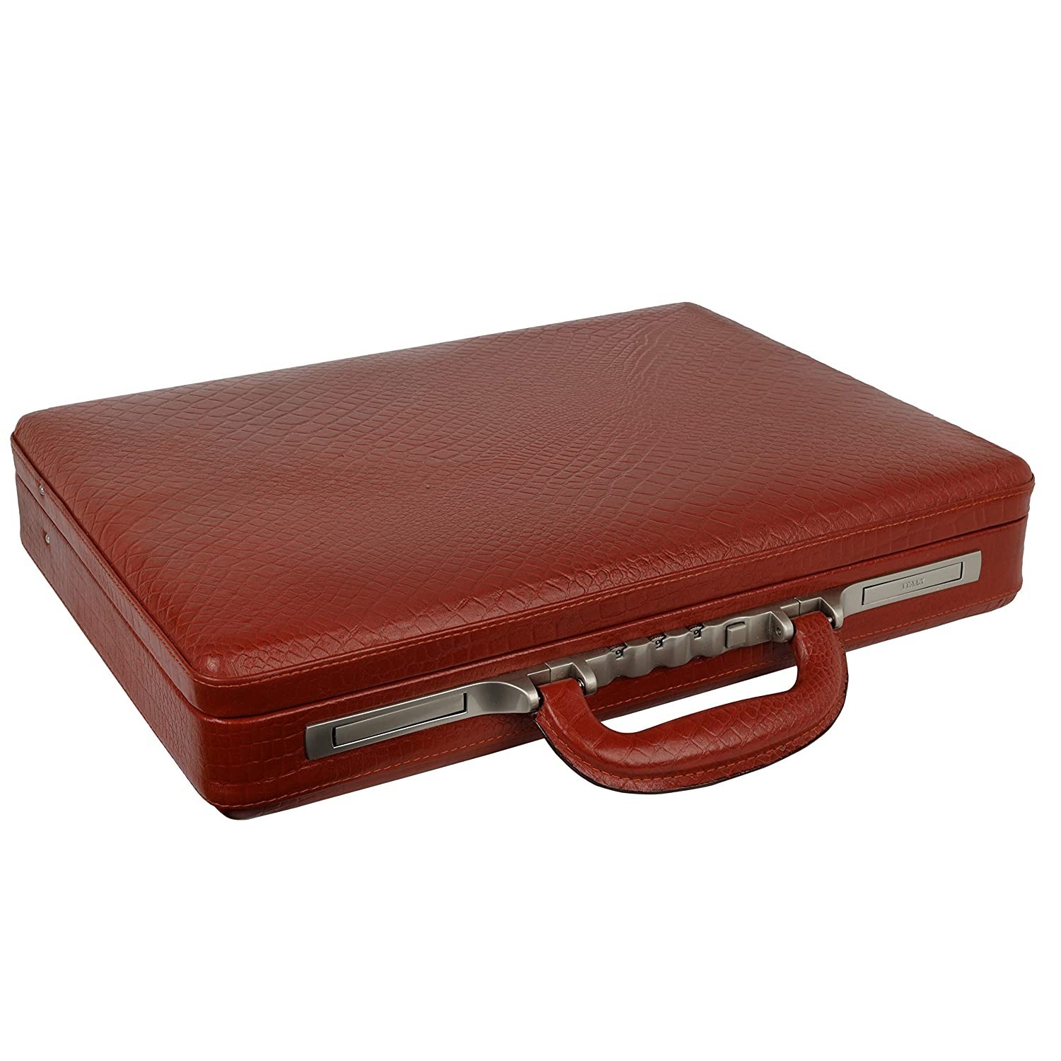 Genuine Leather CROCO Tan Briefcase Bag 18x5x12 Inch With Lock Messenger Attache