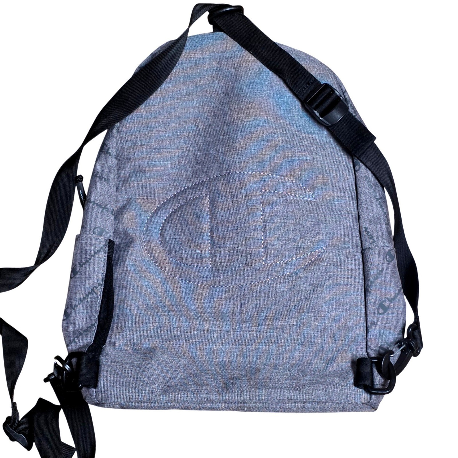 Champion Backpack Gray All Over Logo Embroidered School Travel 10″×13″