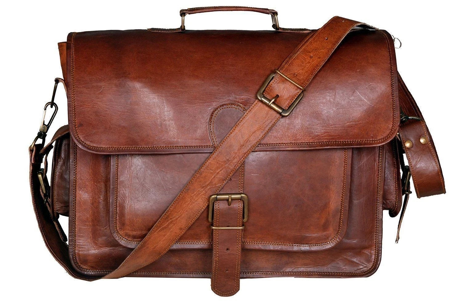 Vintage Goat Leather Laptop Bag Handmade Goat Travel Ready Bag New