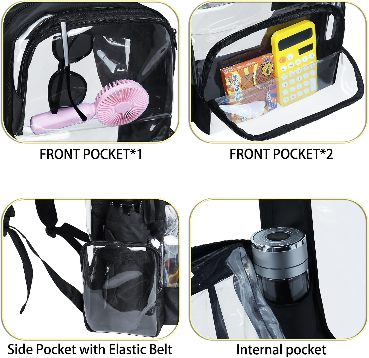 Clear Backpack Heavy Duty,18” Large Clear Backpack with Multiple Pockets,See th