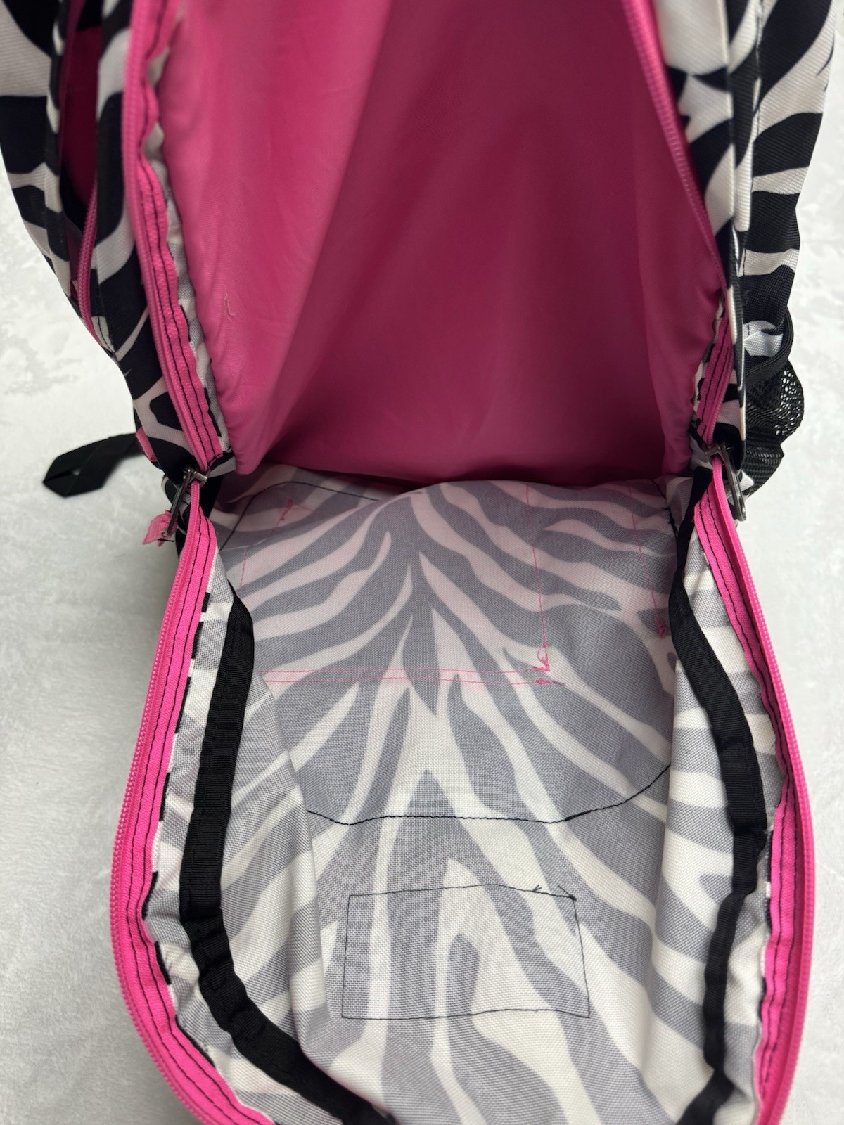 Trans Jansport Bag Backpack Large Zebra Print White Black Zip Pockets Straps