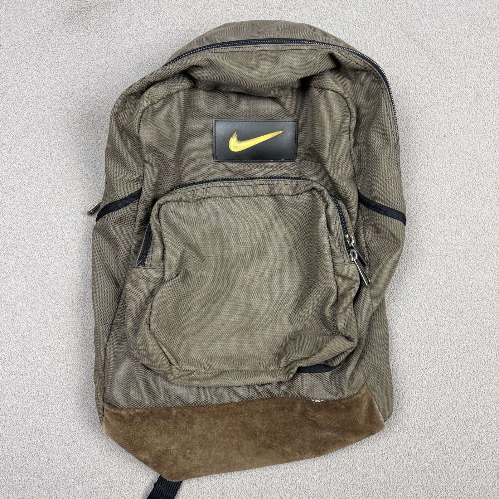 Vintage Nike Backpack Brown Suede Leather Bottom Center Swoosh 90s Bag Y2K Skate