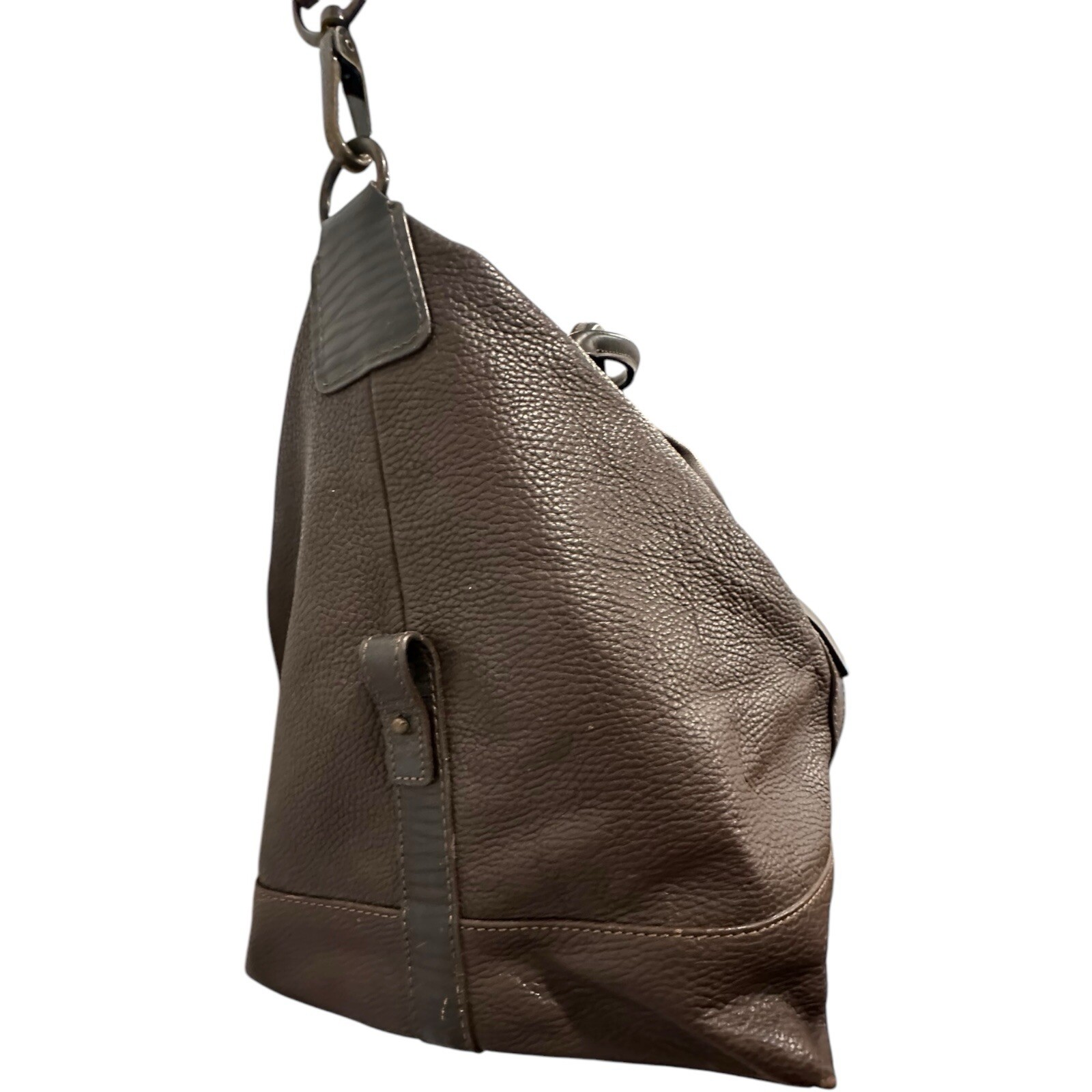 Brown Wilson’s Pebbled Leather Duffle Travel Bag Black Rivet Double Straps