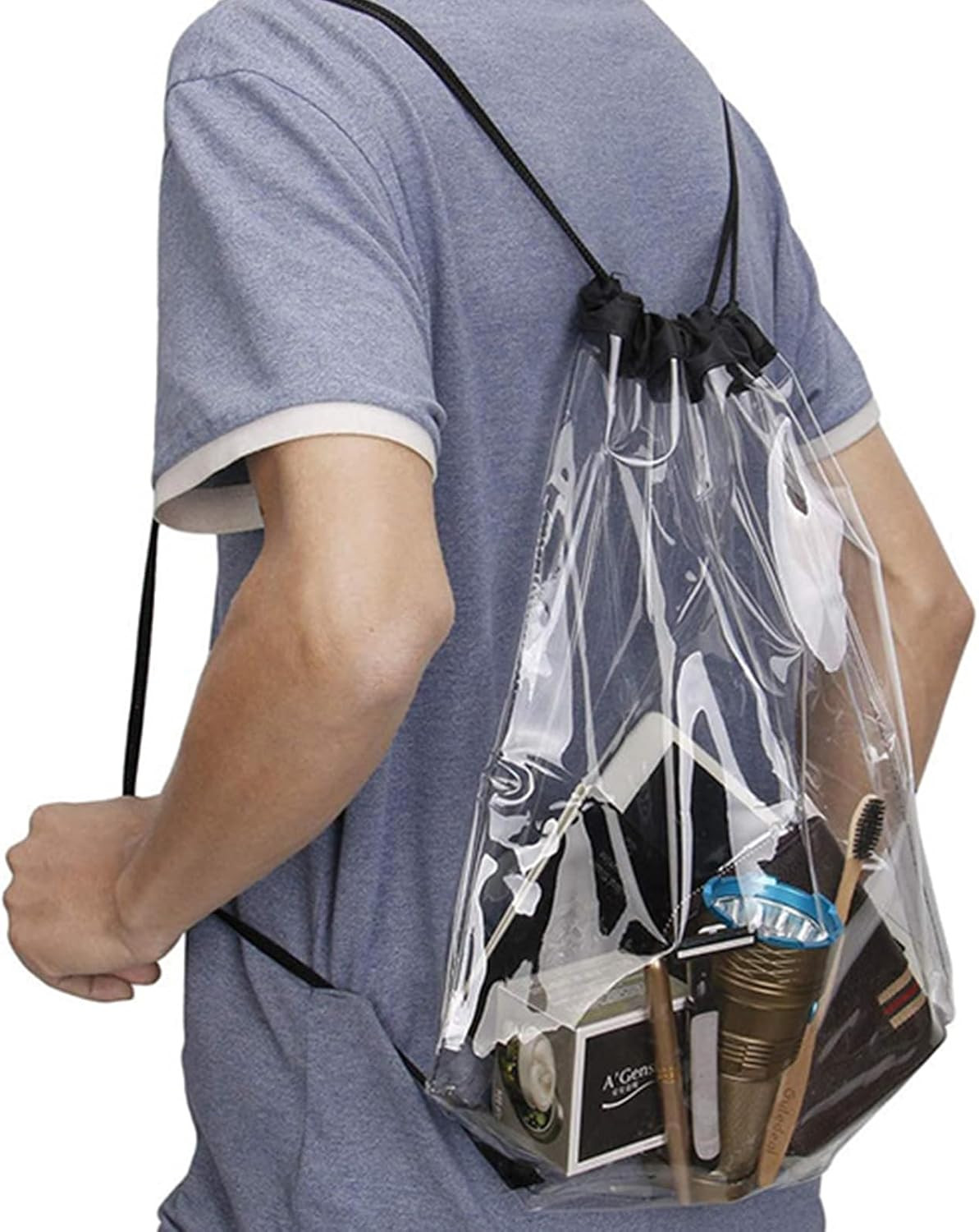 3 Pack Clear Drawstring Bags – Waterproof PVC See-Through Backpack Bags for Men