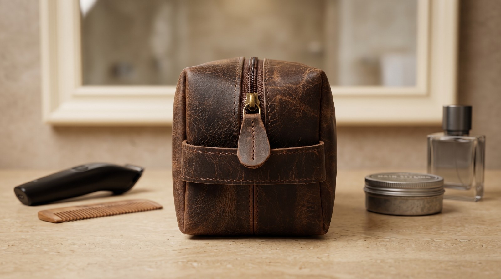 Personalized Leather Toiletry Bag, Engraved Dopp Kit, Rustic Travel Shaving Bag