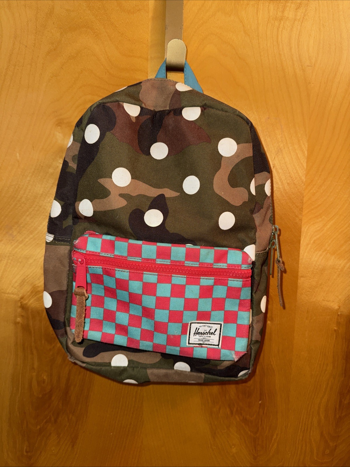 Kids Herschel Backpack 12×11” Camo Polka Dot Backpack W Checkered Pouch