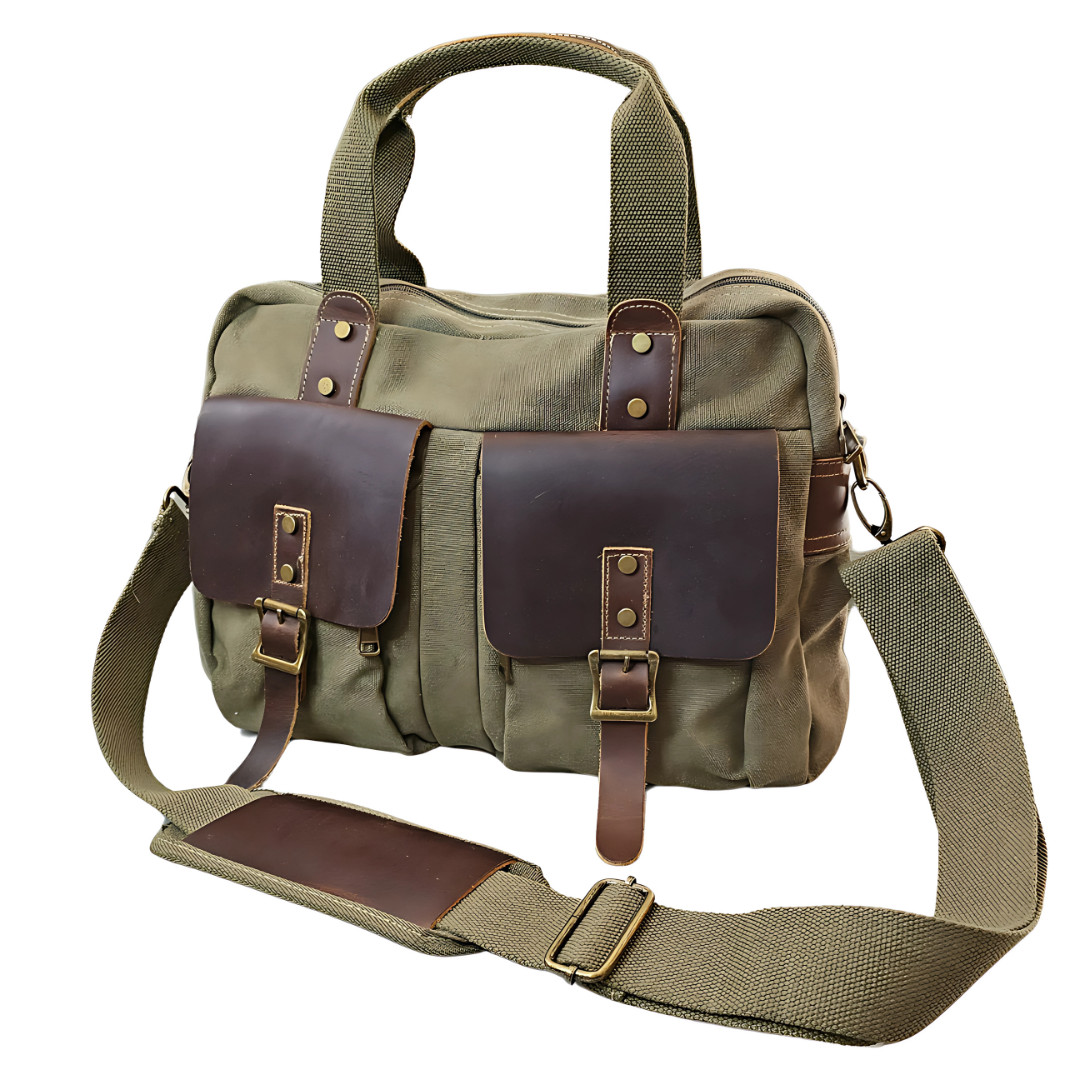 Vintage Leather Canvas Shoulder Messenger Bag Mens Briefcase Business Satchel