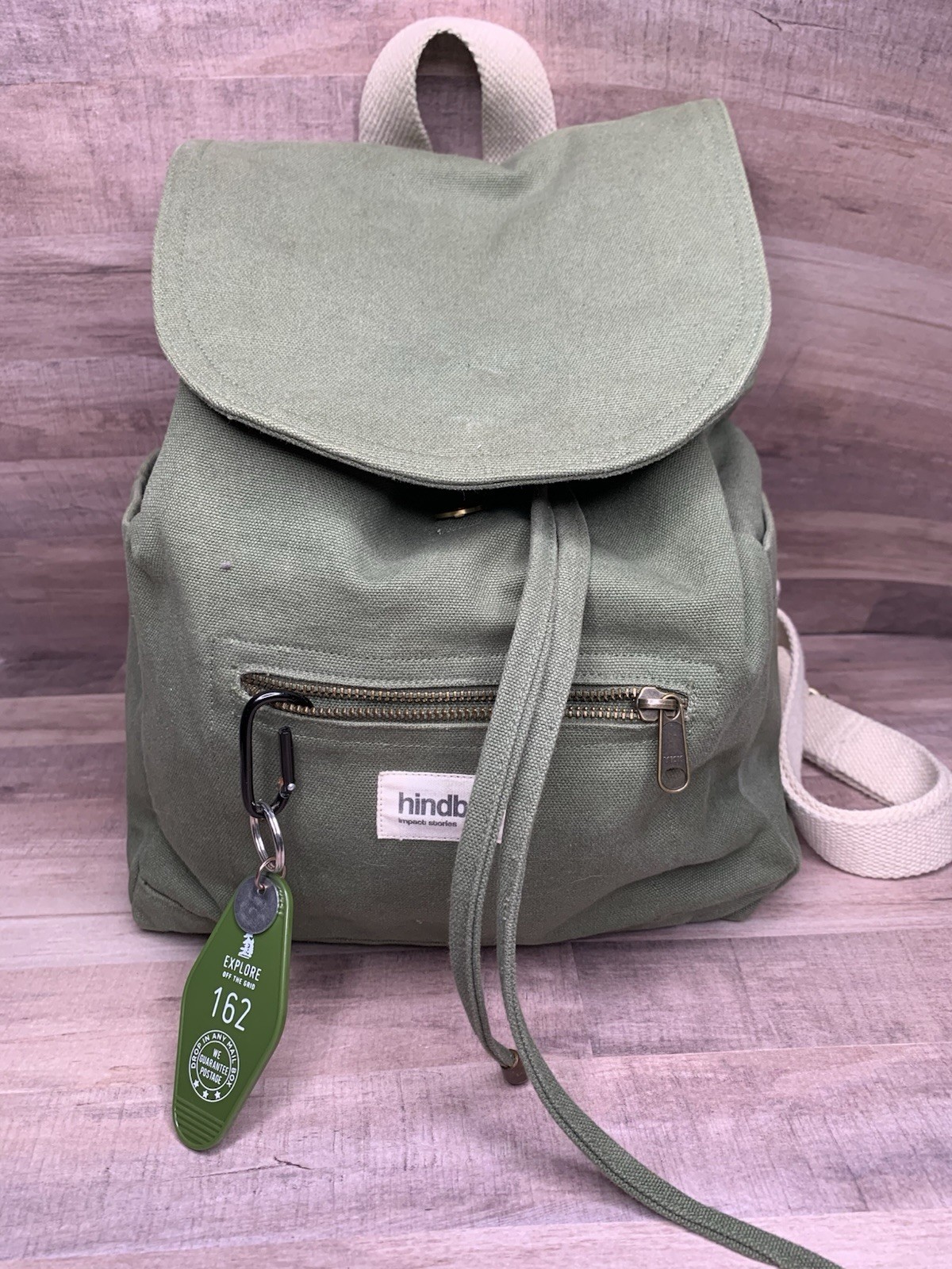 Hindbag Unisex Eliot olive green canvas Backpack bag with charm