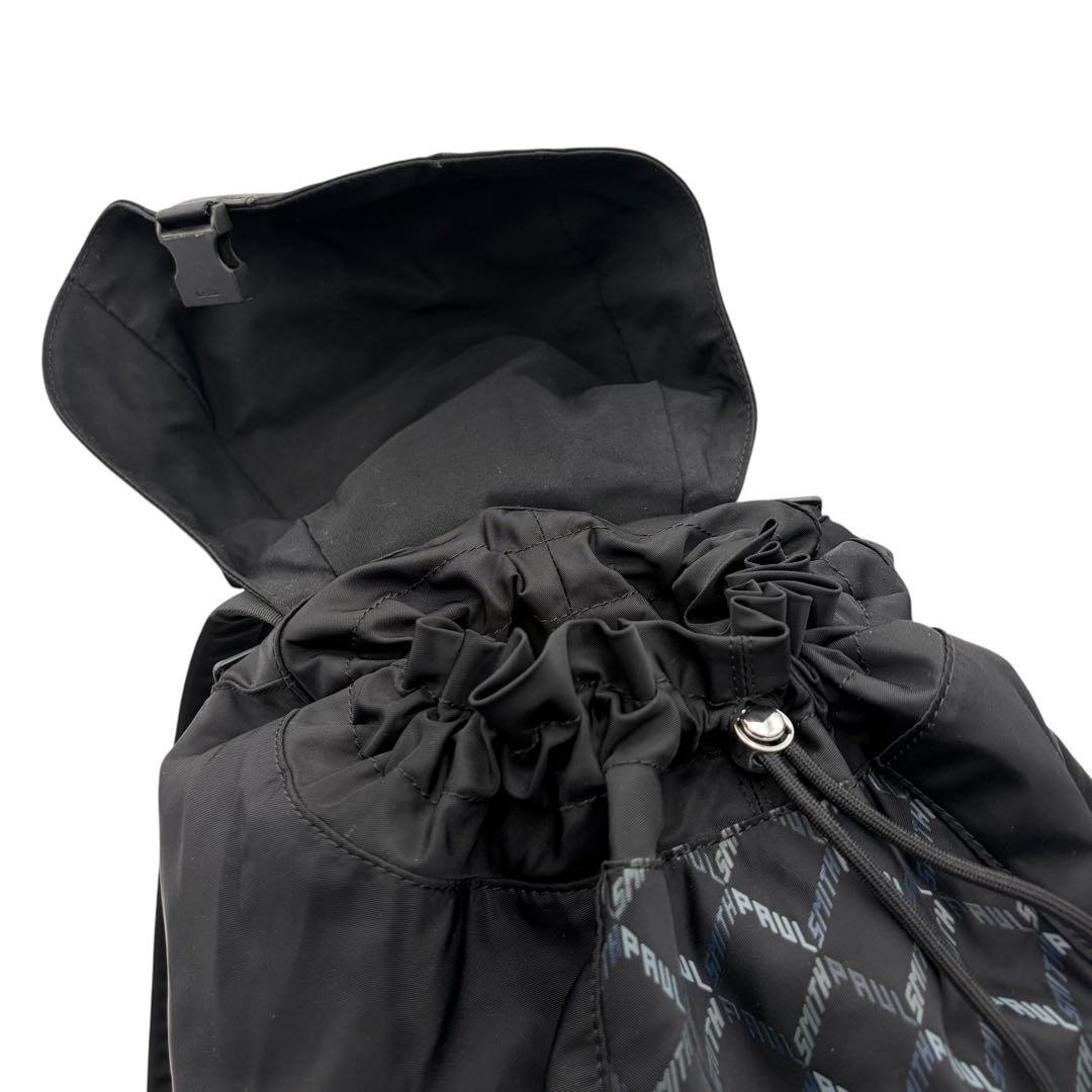 Paul Smith Branded Monogram Backpack Black Leather Nylon 42cm Mens Auth