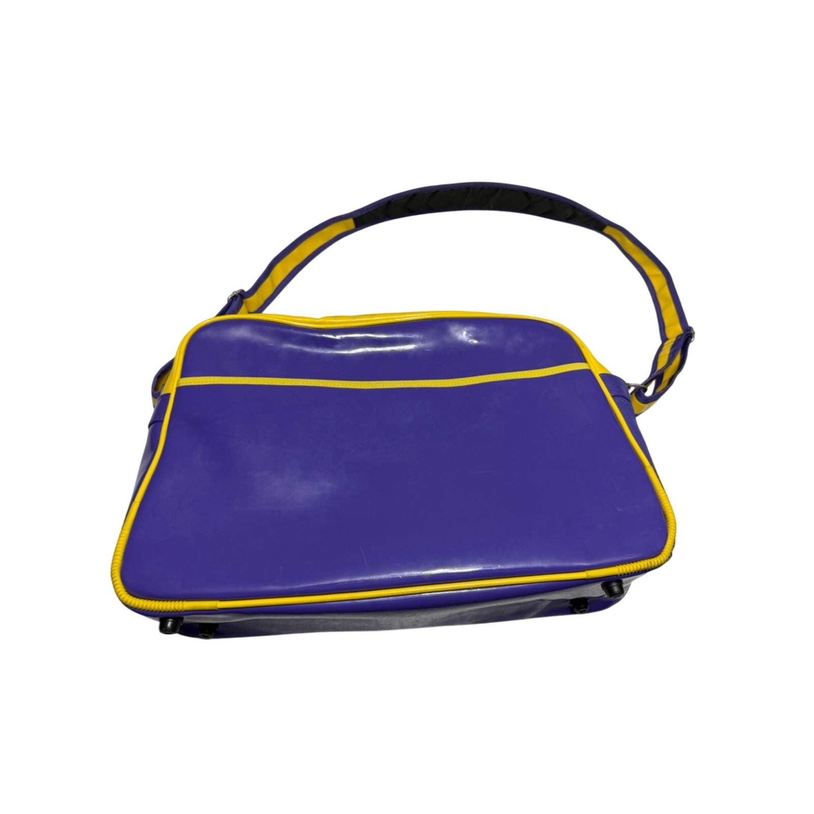 Vintage Y2K Nike Polyurethane Enamel Messenger Tote Lakers Team Color Bag RARE