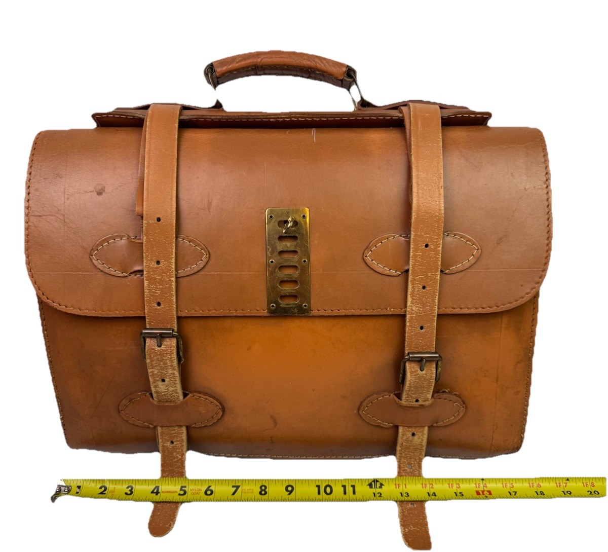 VTG Leather Messenger Bag Satchel Clasp Case Buckles Saddle Leather Heavy READ