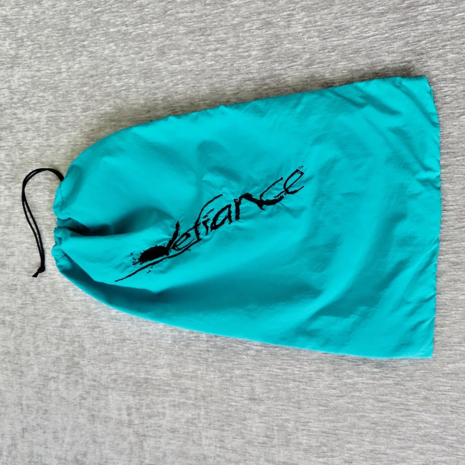 Vtg Defiance Logo Bag Unisex Drawstring Pouch Embroidered Lined Blue Gym Beach