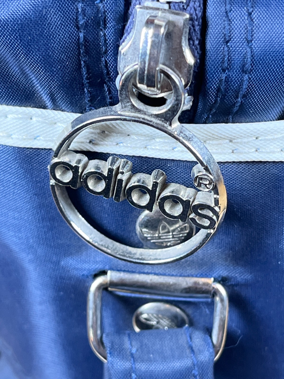 Vintage Original Adidas Trefoil Blue/White Duffel Gym Shoulder Strap Travel Bag