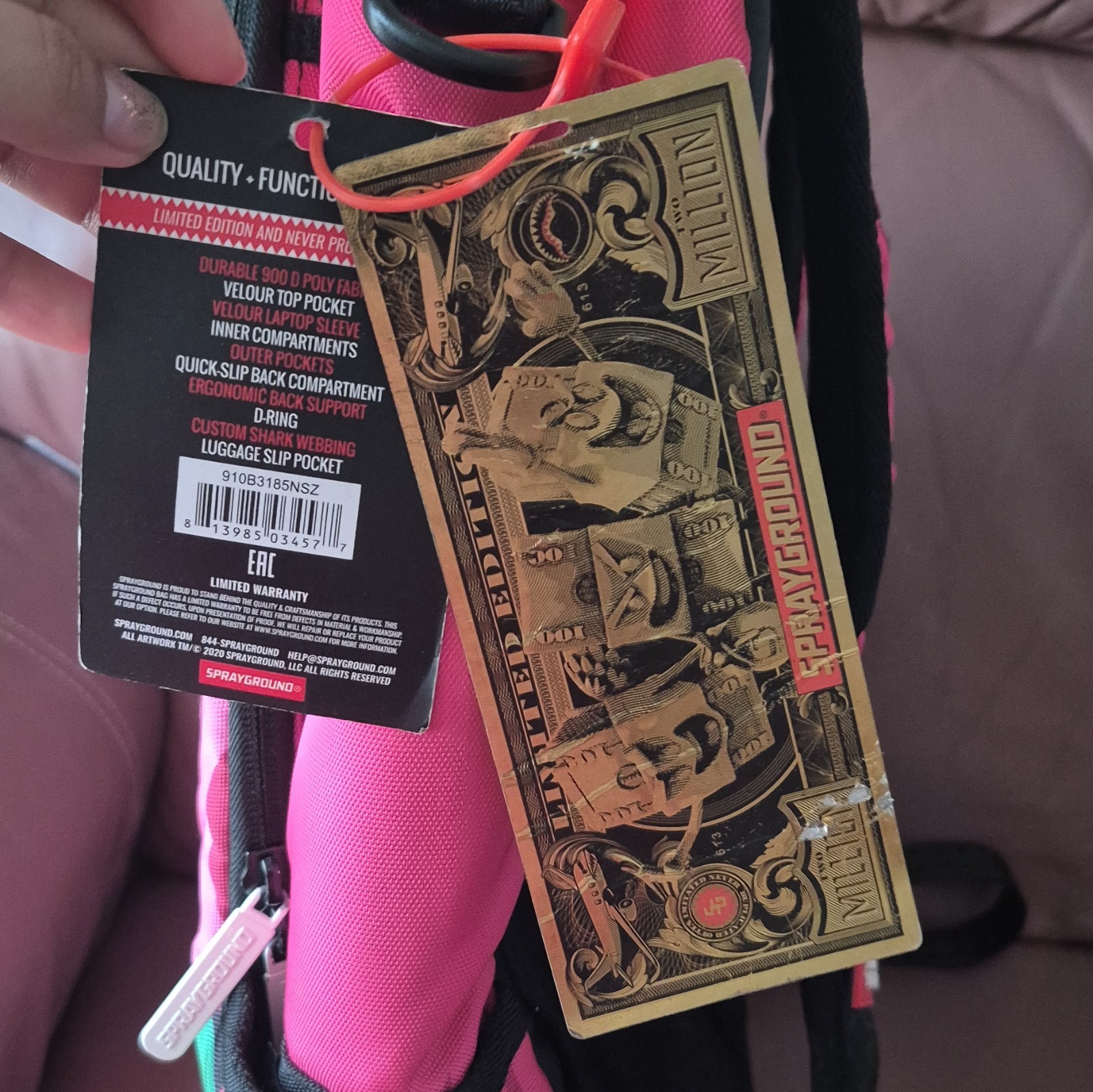 Sprayground Limited Edition Pink Bear Graphic Zip Backpack Large Padded