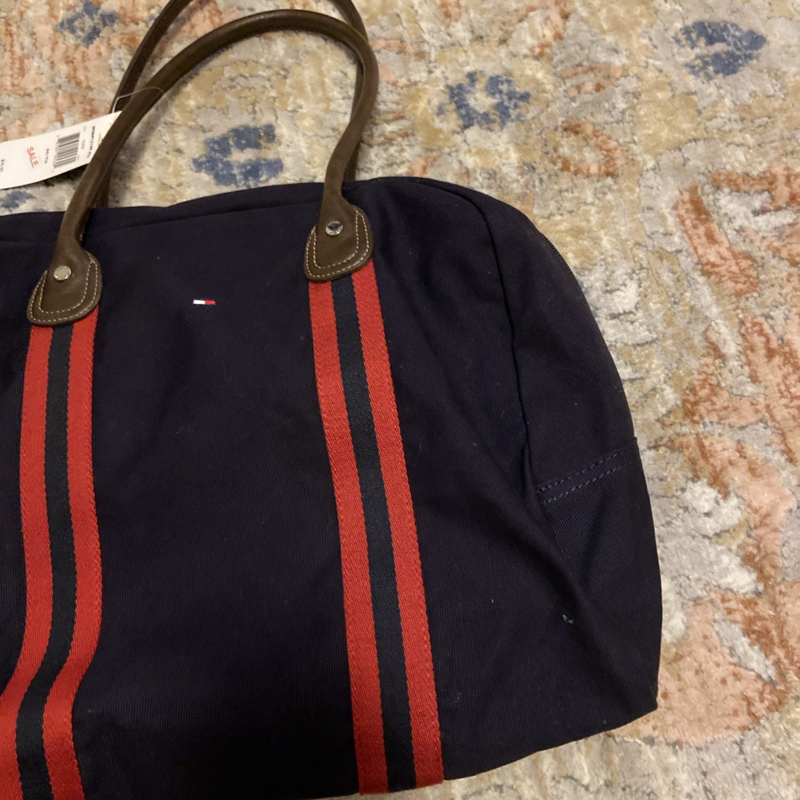 Tommy Hilfiger Weekender Duffle Bag Navy Unisex Canvas Blue Red Brown