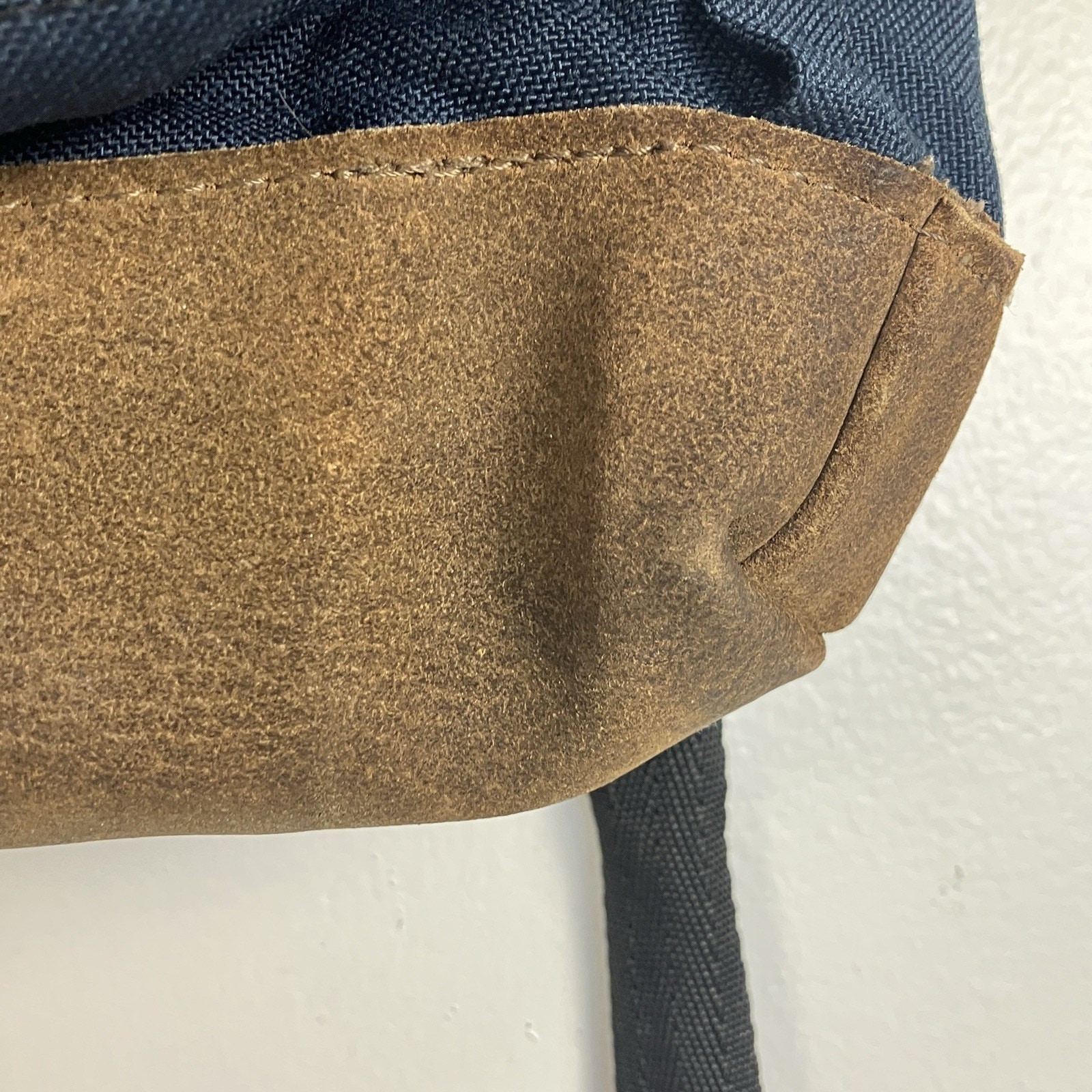 Vintage Eastpak Backpack Cowhide Leather Bottom Padded Straps Blue School Bag
