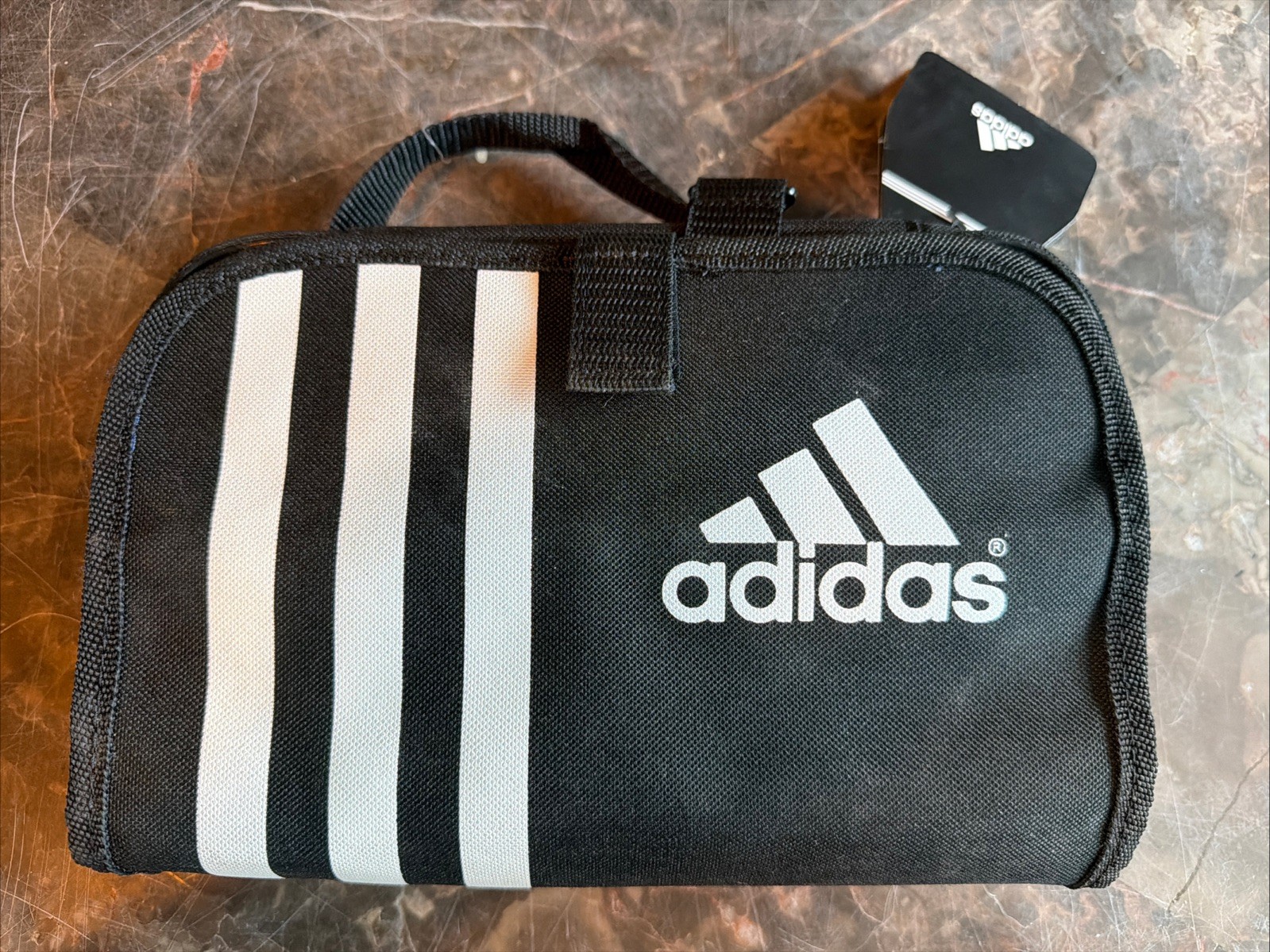 Adidas Travel Pouch Bag – Black with 3-Stripes Logo 4 zip pouches zip closure
