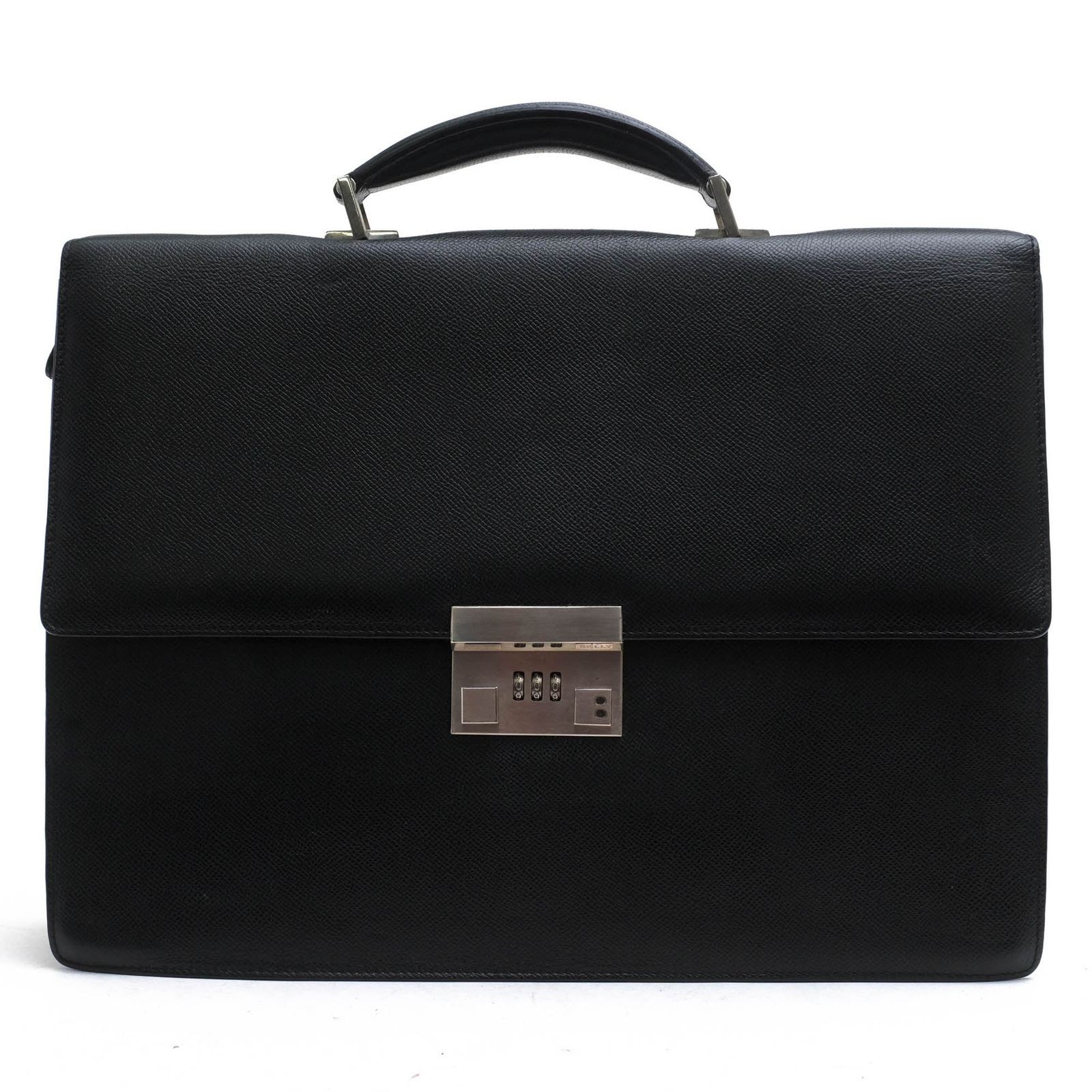 BALLY briefcase business bag genuine leather black grain embossed 38×29cm