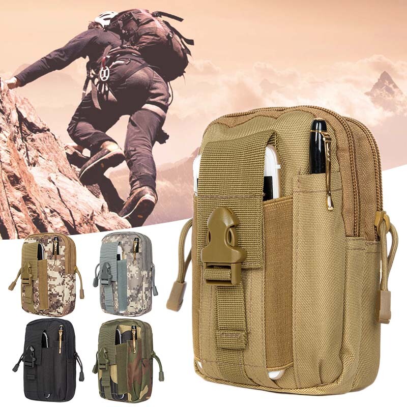 Tactical Cell Phone Pouch Holster Molle Flashlight EDC Waist Bag for Men Hunting