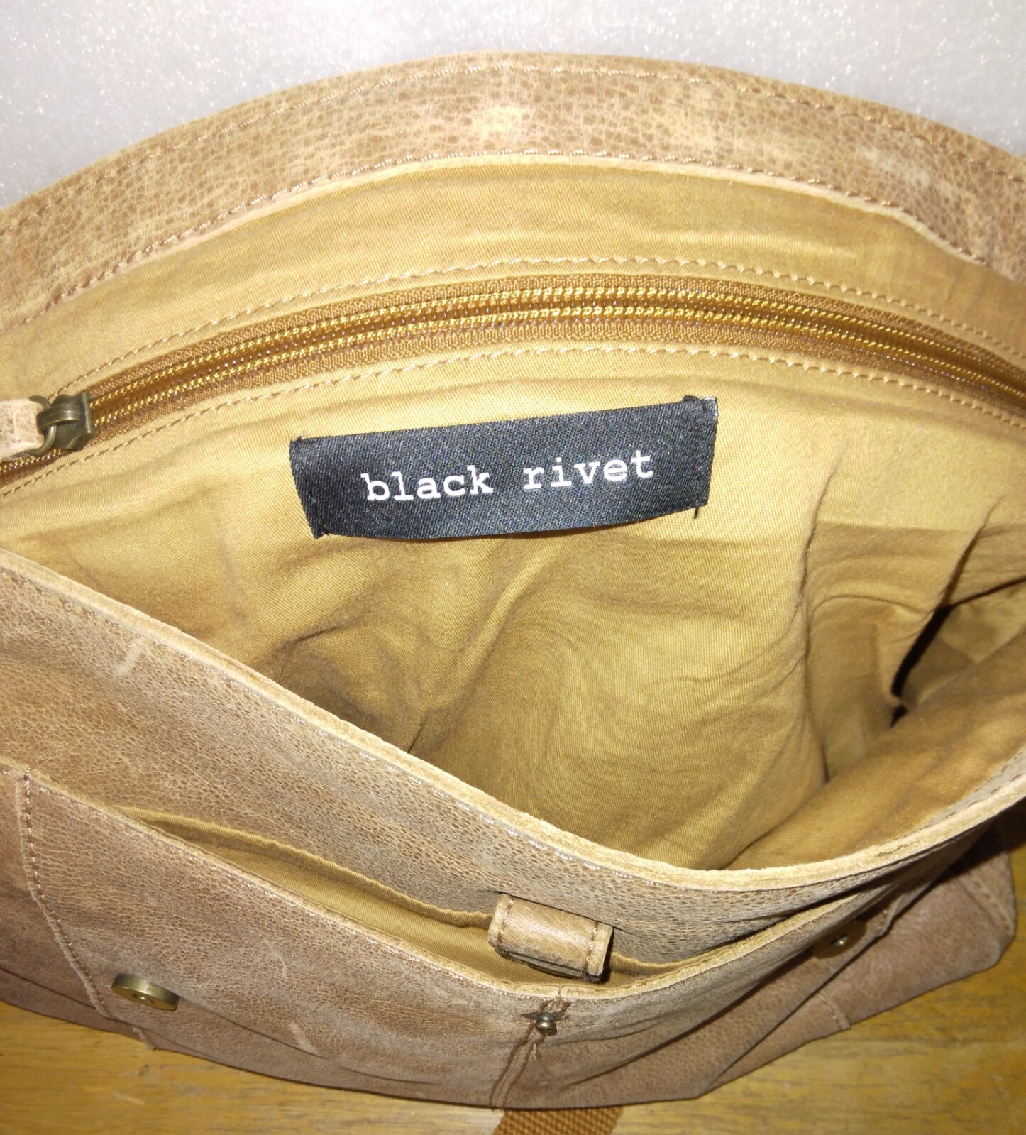 Black Rivet Distressed Leather Messenger Bag