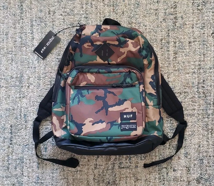 NEW 2022 JANSPORT x HUF WORLDWIDE RIGHT LS WOODLAND CAMO BLACK SKATE BACKPACK