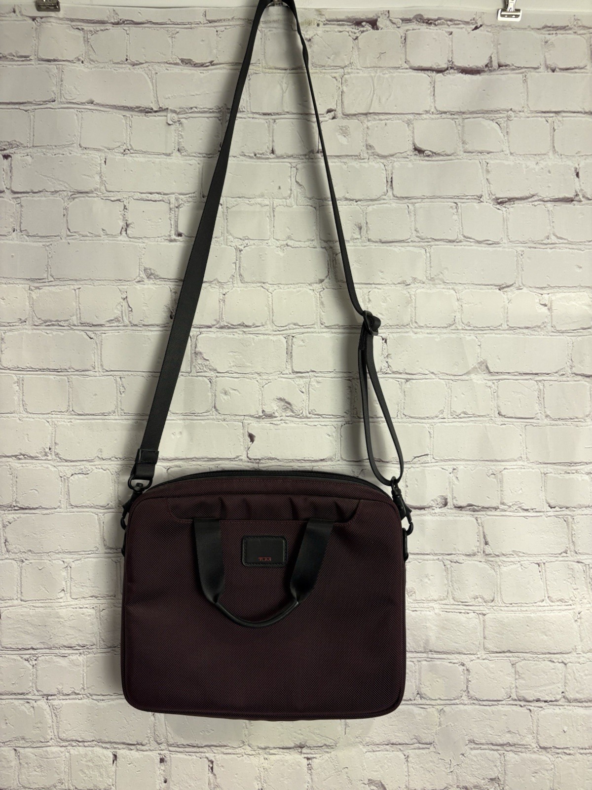 TUMI Burgundy Small Carrier Nylon Shoulder Strap Top Handles Padded 11”x9”