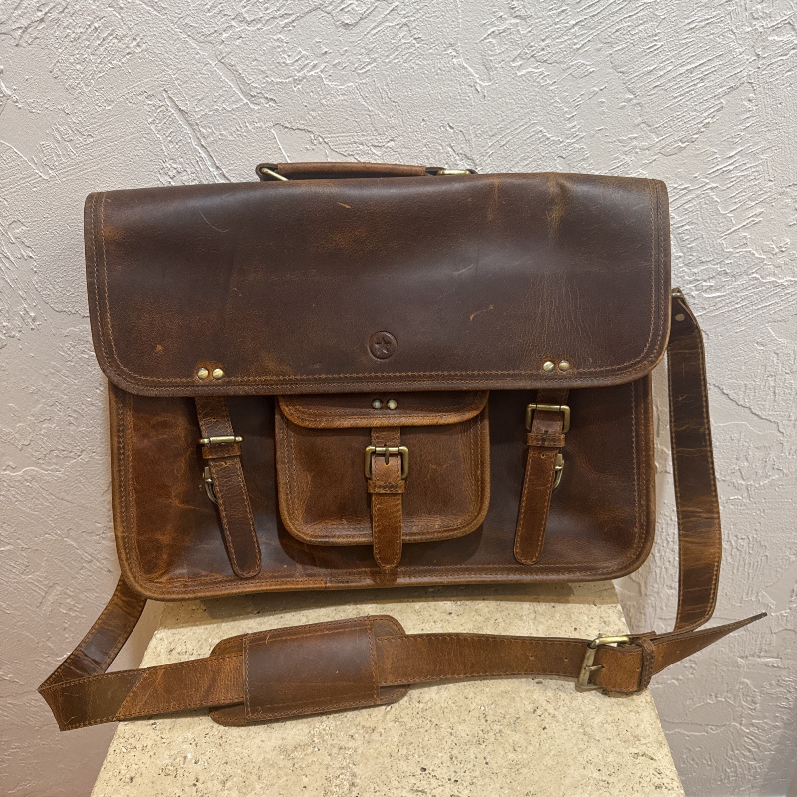 Aaron Leather Goods Messenger Side Bag 18×14 Buffalo Distressed Brown Laptop