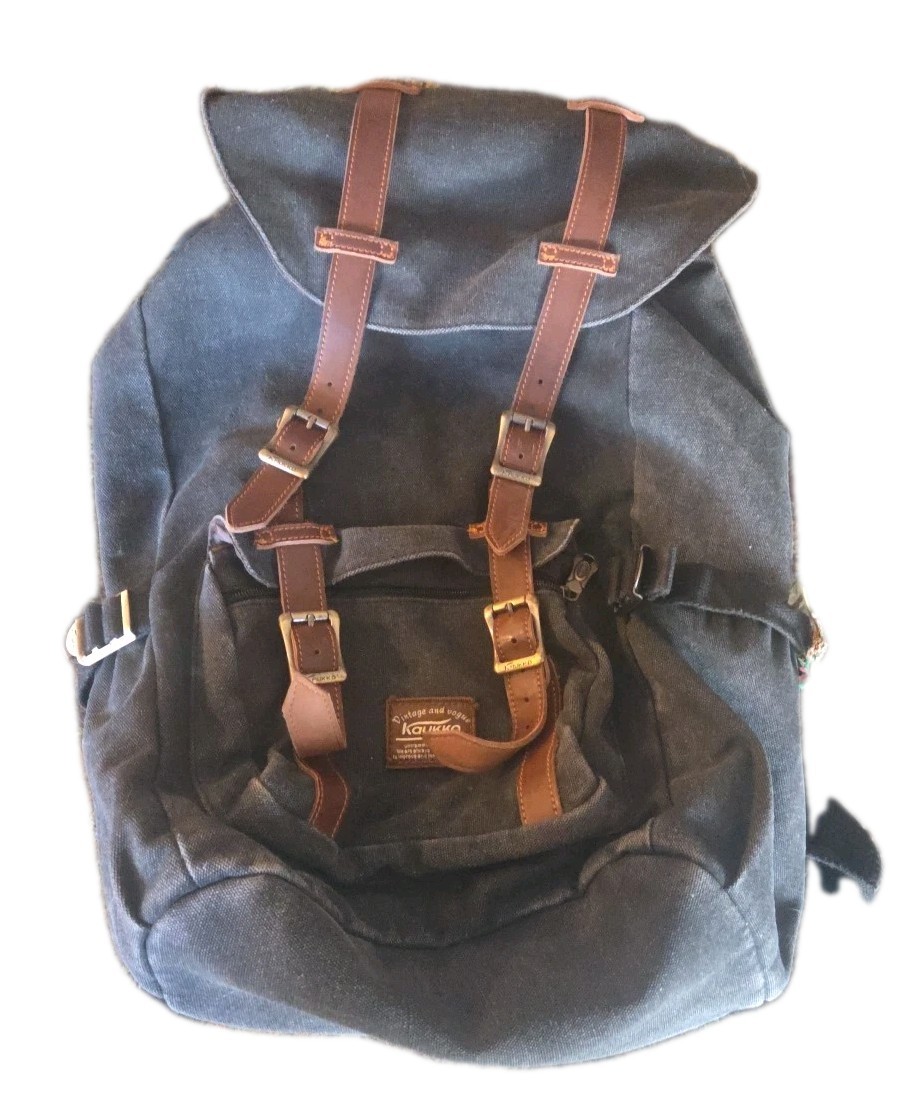 KAUKKO Vtg & Vogue Laptop Travel Weekender CHARCOAL Grey Backpack Drawstring