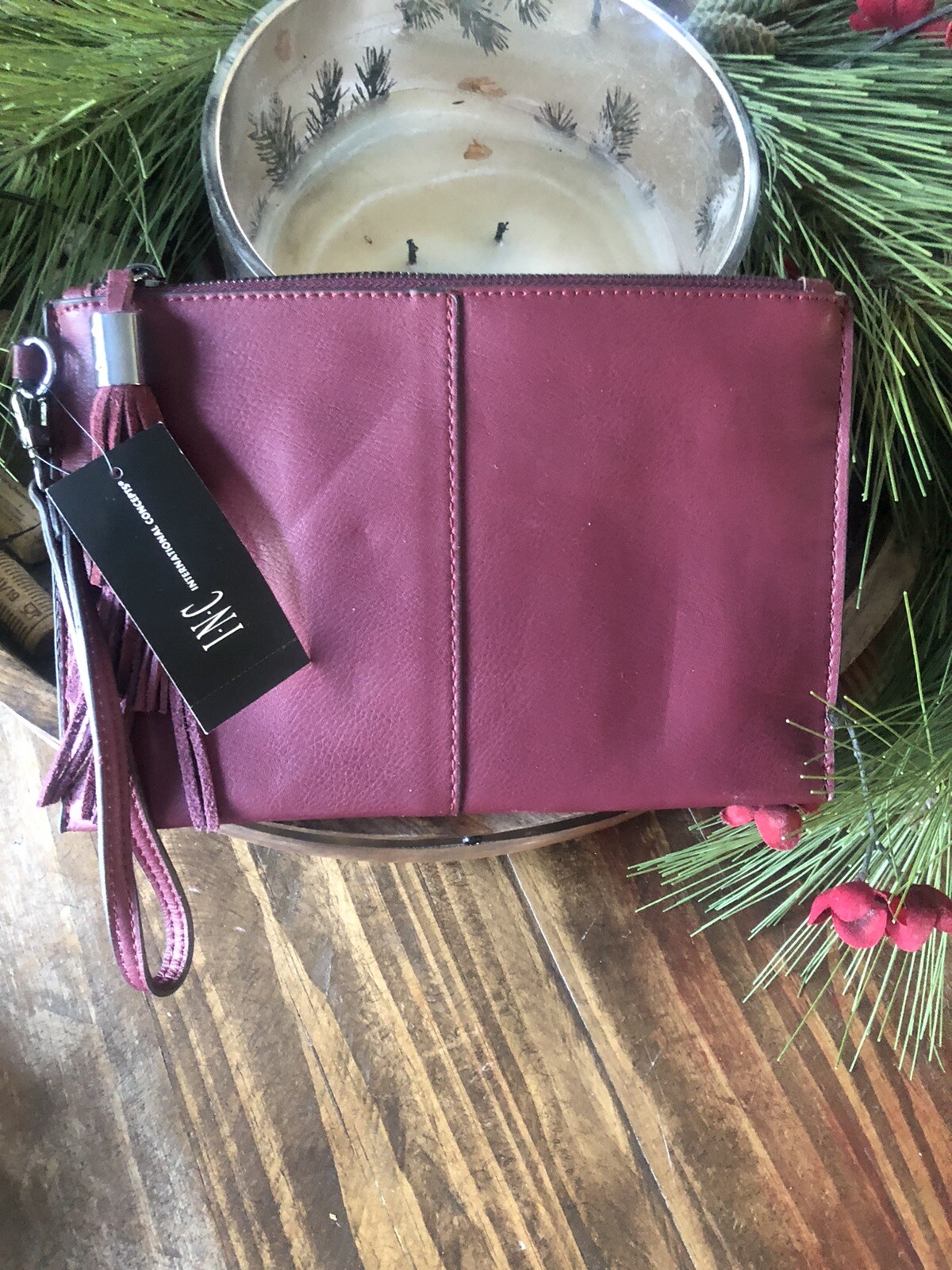 I.N.C. Burgundy Leather Pouch