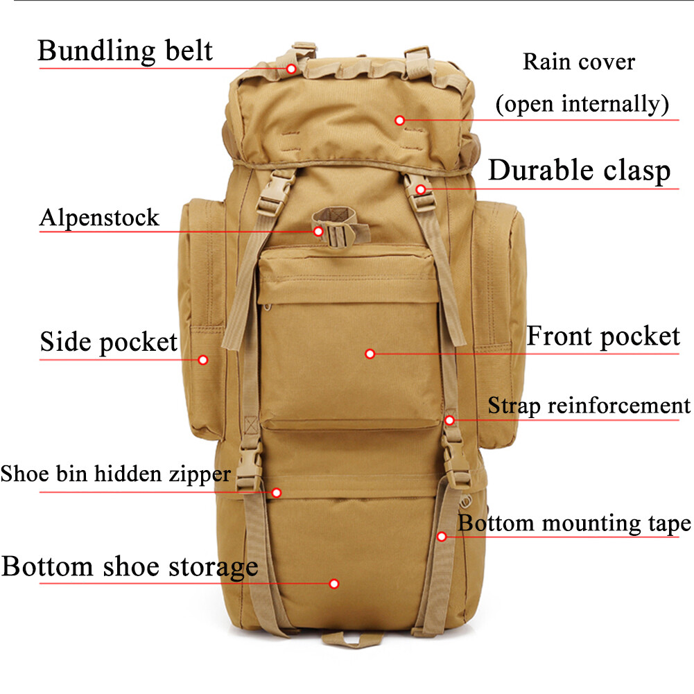 Tactical Army 65 Rucksack Hiking Camping Backpack Travel Nylon Waterproof Bags