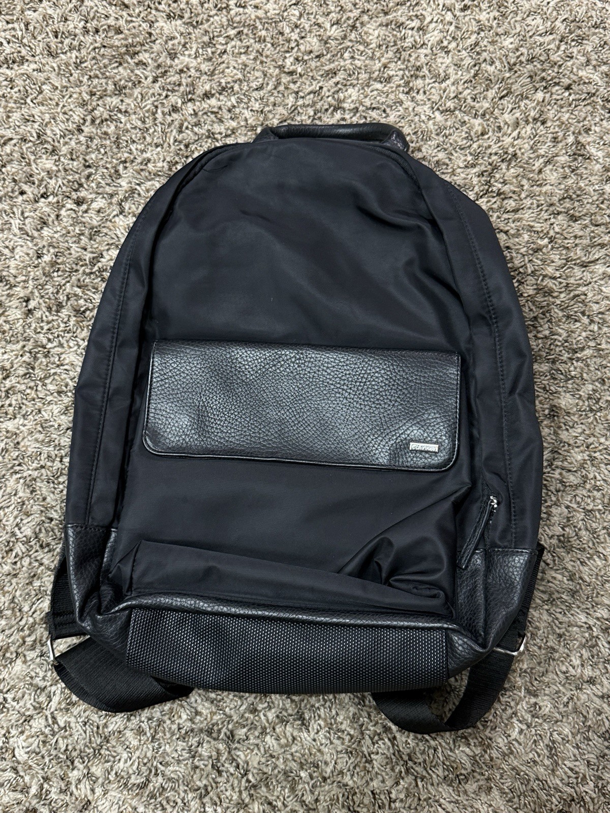 Calvin Klein Black Faux Leather Canvas Backpack