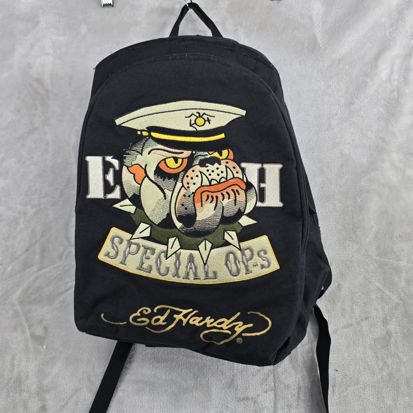 Vintage Ed Hardy Special Ops Bull Dog Military Black Backpack